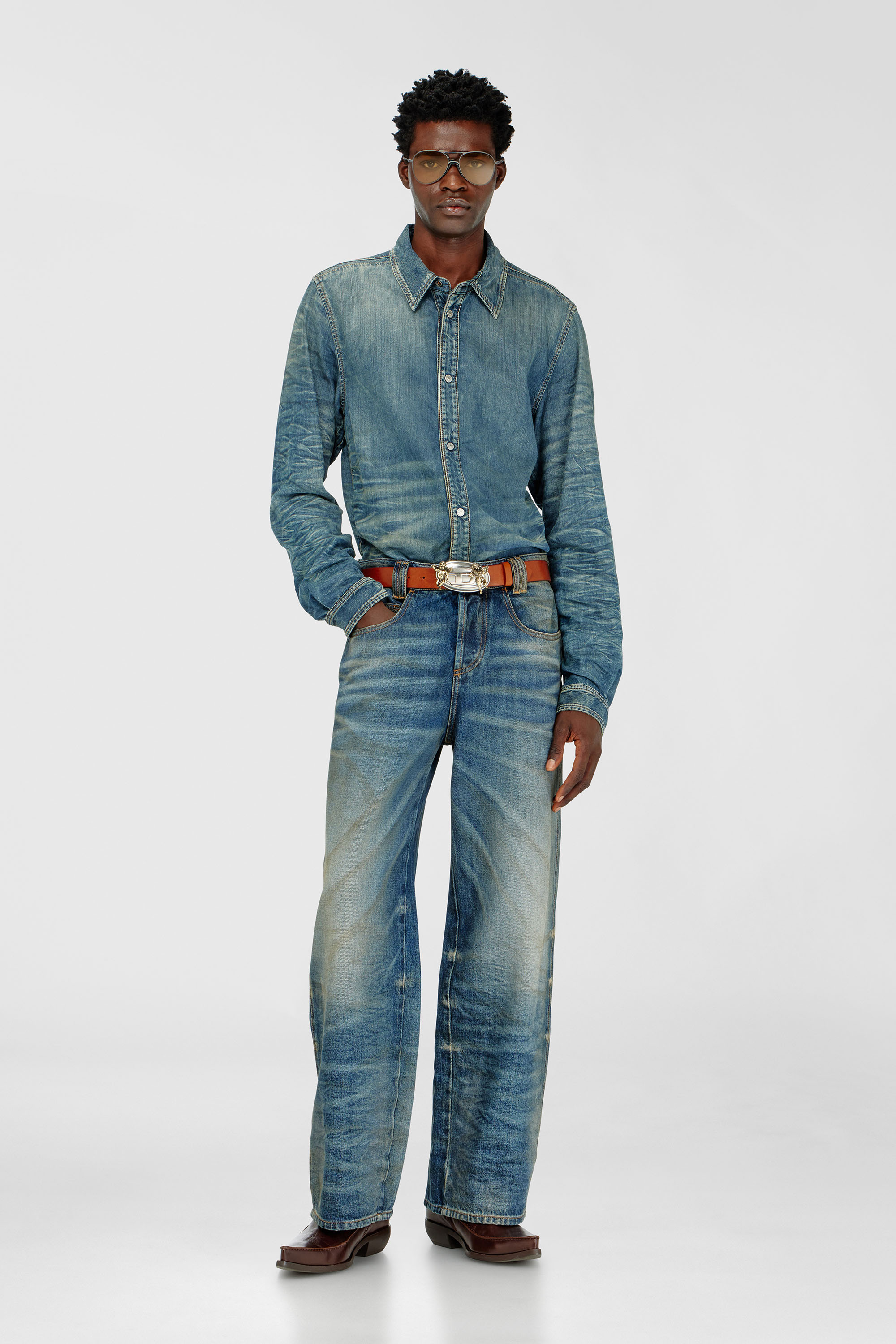 Diesel - D-SYNAR-FSJ4, Herren Hemd aus Denim mit Knitter- und Used-Effekt in null - 1