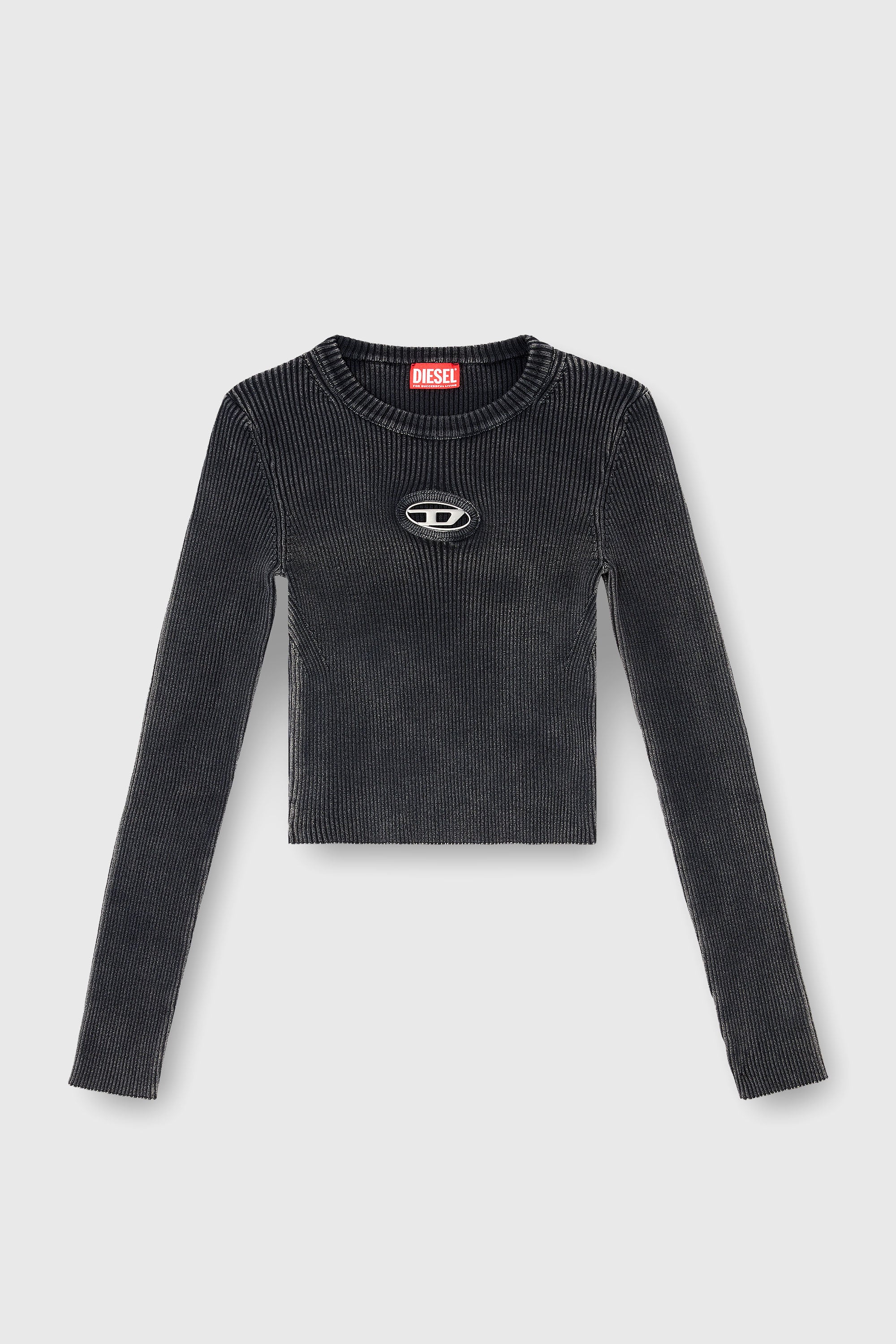 Diesel - M-ANCHOR-A, Damen Verk&uuml;rzter Pullover mit Cut-out-Logo in Schwarz - 2
