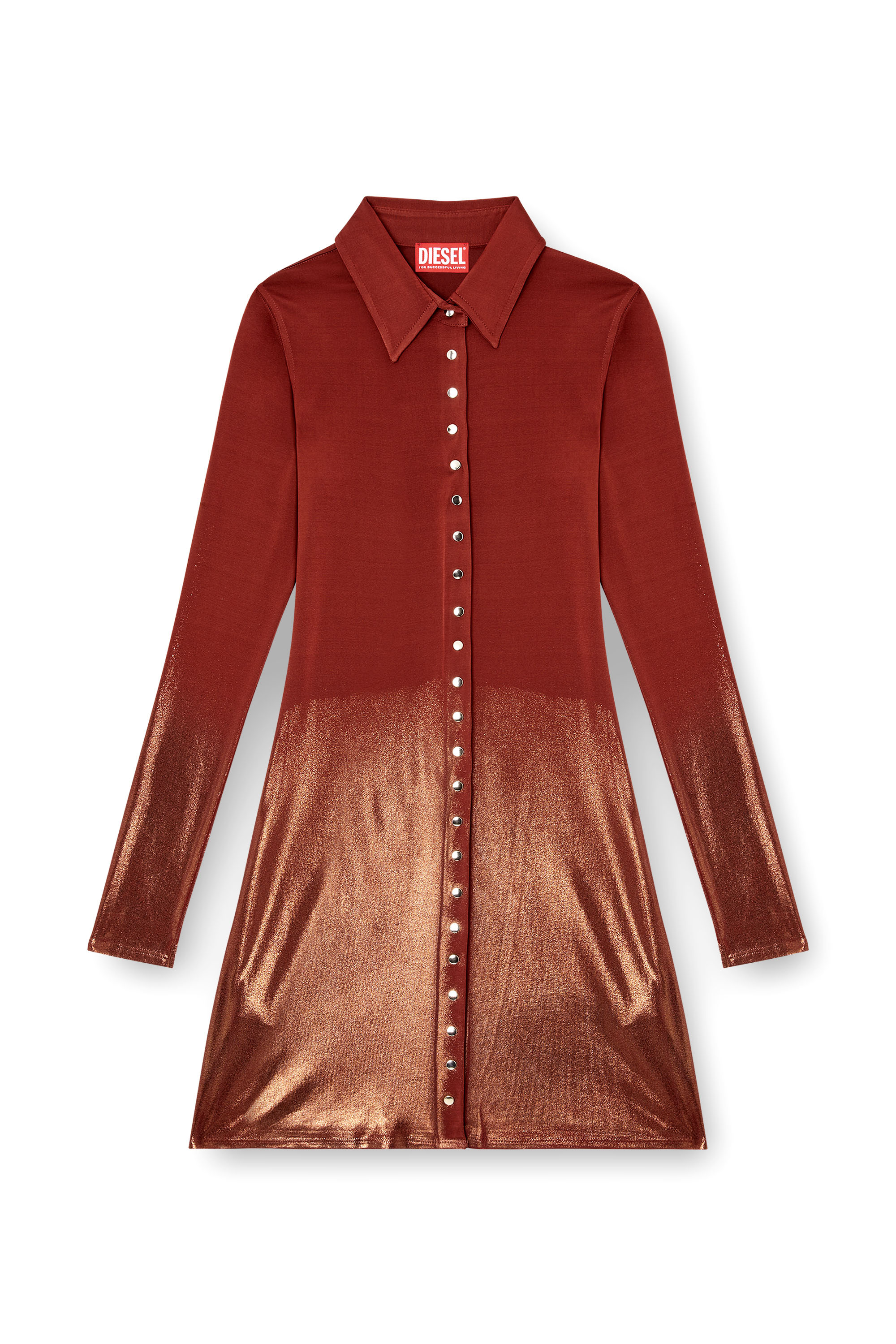 Diesel - D-POL, Damen Mini-Kleid im Polostil mit Knopfleiste vorne in Braun - 2