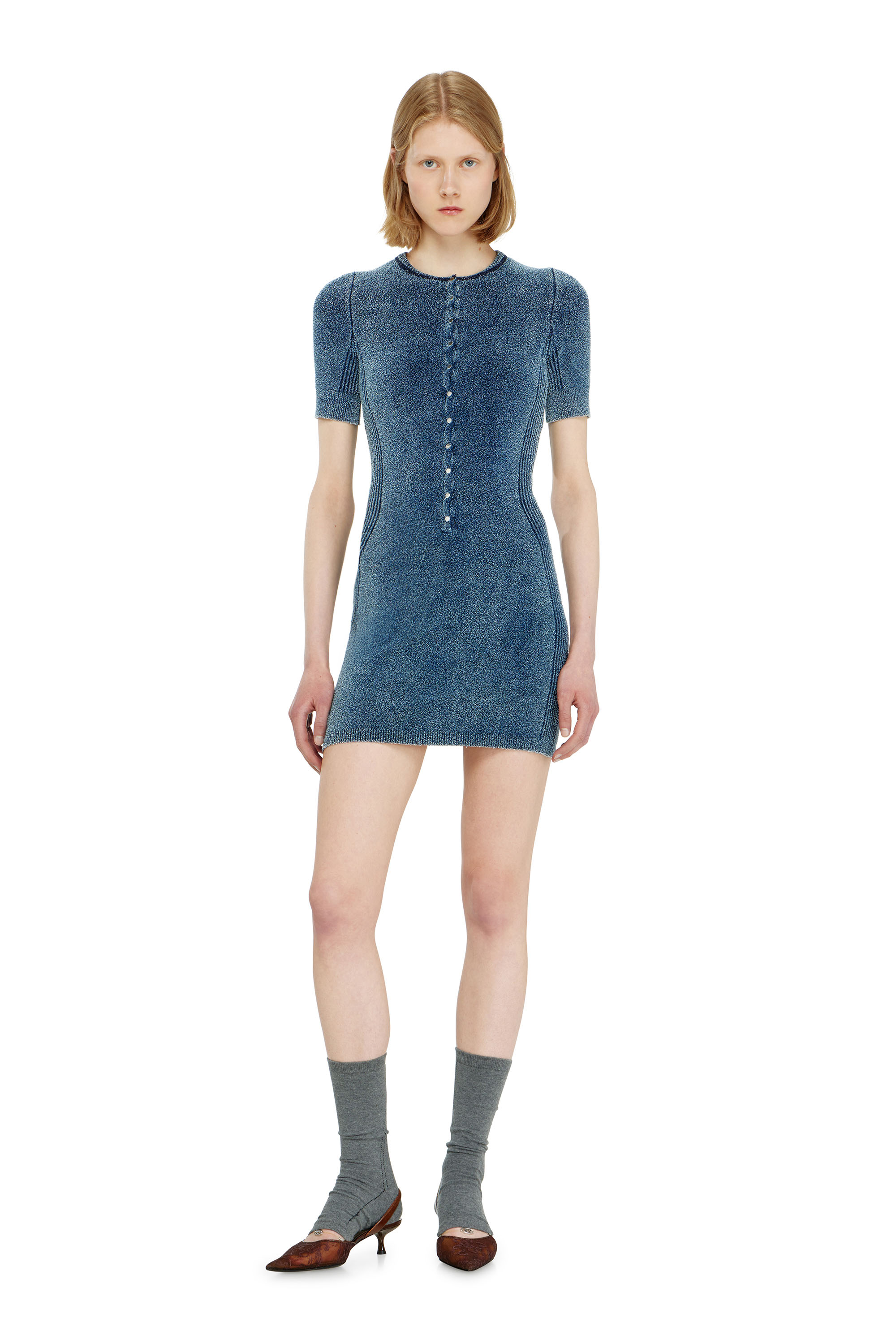 Diesel - M-ESTEE DRESS, Damen Kurzes Kleid aus indigo boucl&eacute;-strick in null - 3