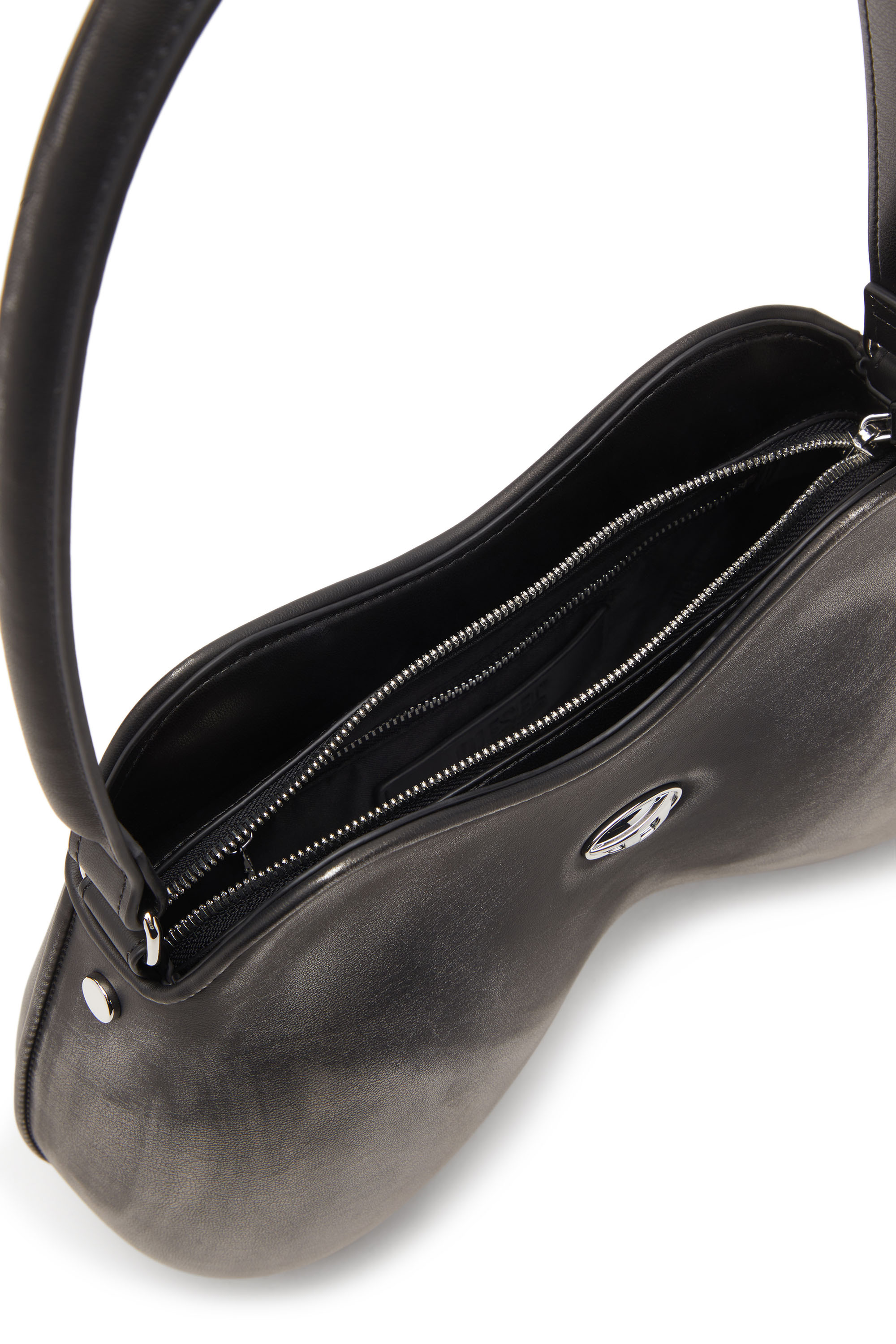 Diesel - DOUBLE-D SHOULDER, Damen Double-D-Feste Schultertasche aus gebürstetem PU in Schwarz/Silber - 3