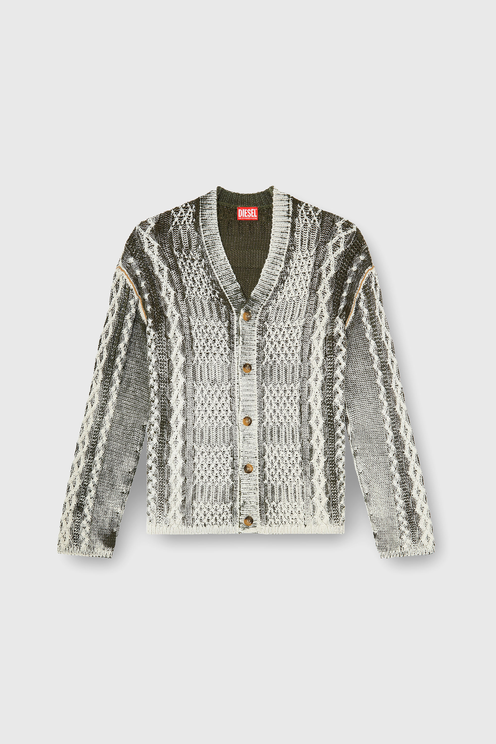 Diesel - K-MIOTO, Herren Behandelter Cardigan aus Zopfmusterstrick in Weiss/Grau - 2