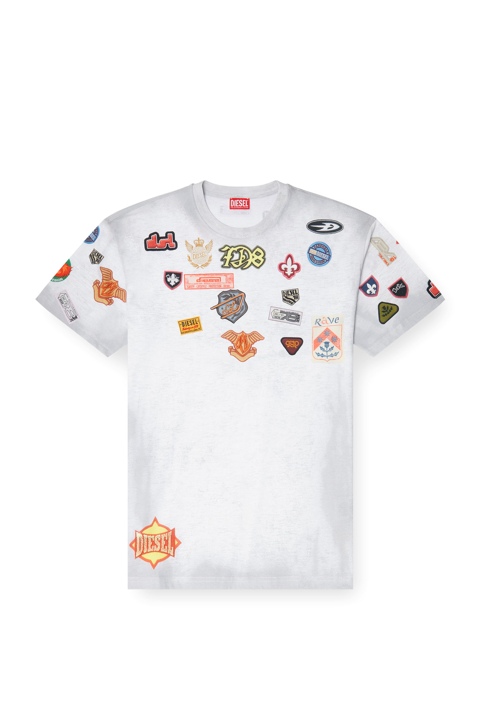 Diesel - T-BOXT-AA6, Herren T-Shirt aus Baumwolle mit all-over patches print in Wei&szlig; - 3