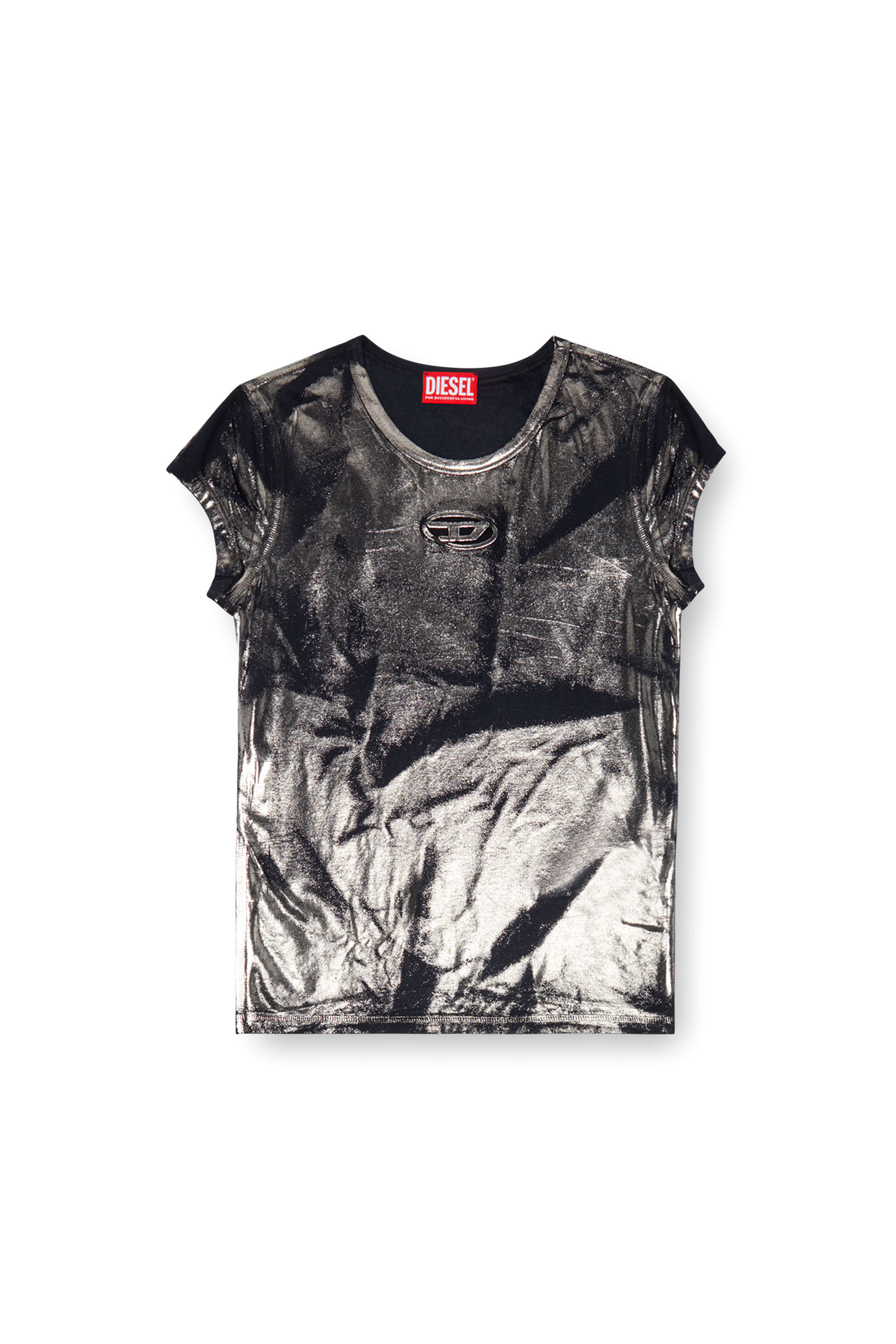 Diesel - T-ANGIE-P1, Damen Foliertes T-Shirt mit Cut-out-Logo in Schwarz - 3