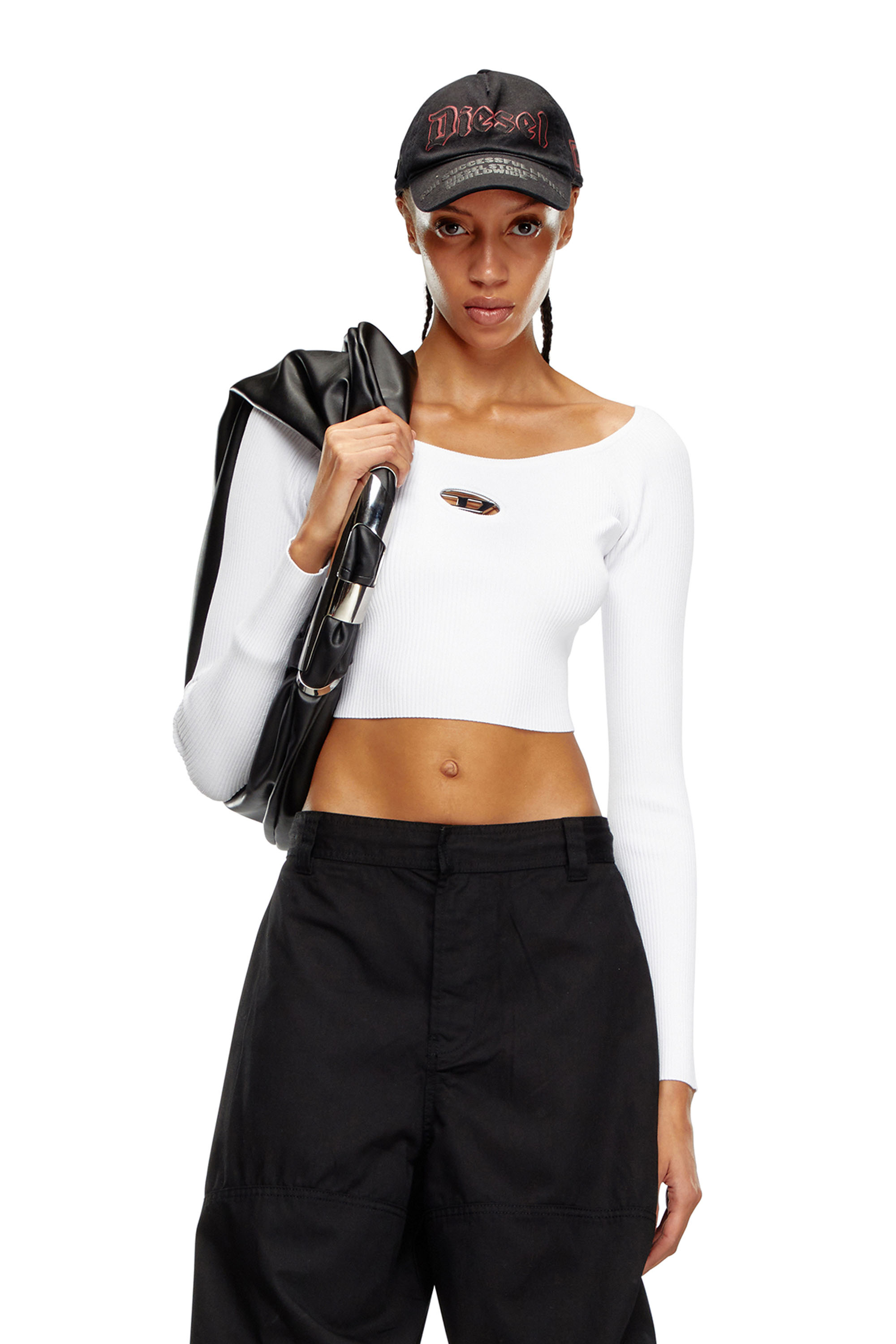 Diesel - M-VERA-LS, Damen Off-the-Shoulder-Top aus Rippstrick in Wei&szlig; - 3