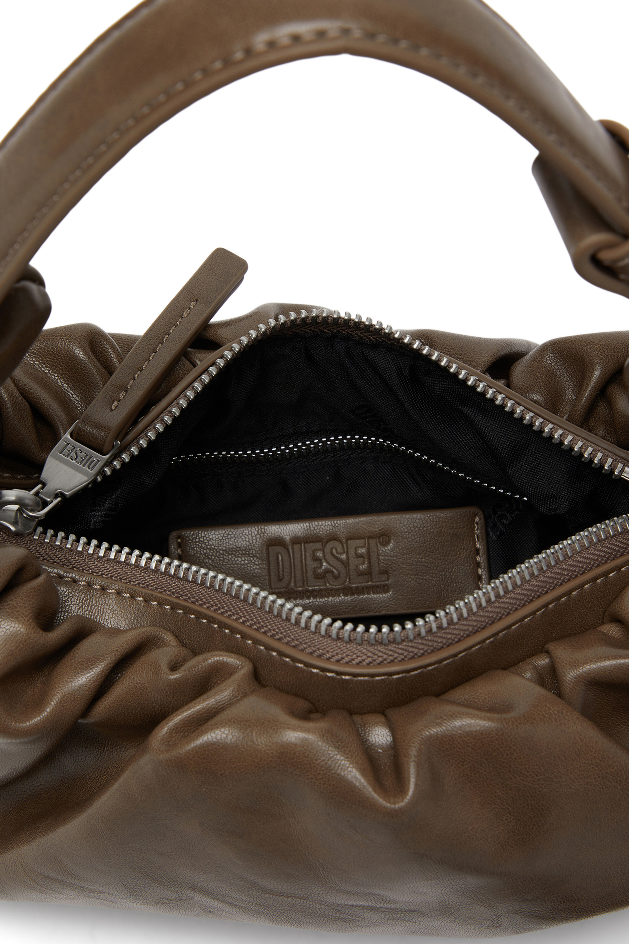 Diesel - GRAB-D HOBO S, Damen Kleine zerknitterte Hobo-Tasche aus glänzendem PU in Braun - 3