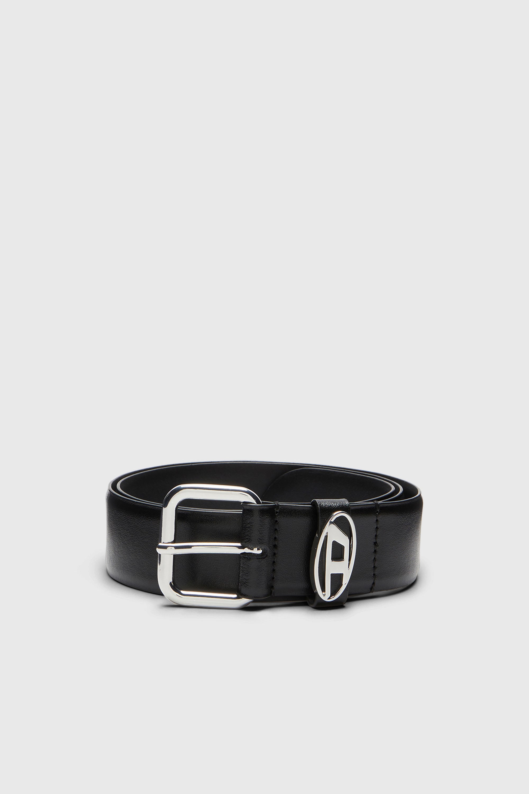 Diesel - B-1DR OVAL D LOOP, Unisex 3.9cm G&uuml;rtel aus Leder mit Logo-Plakette in Schwarz/Silber - 1