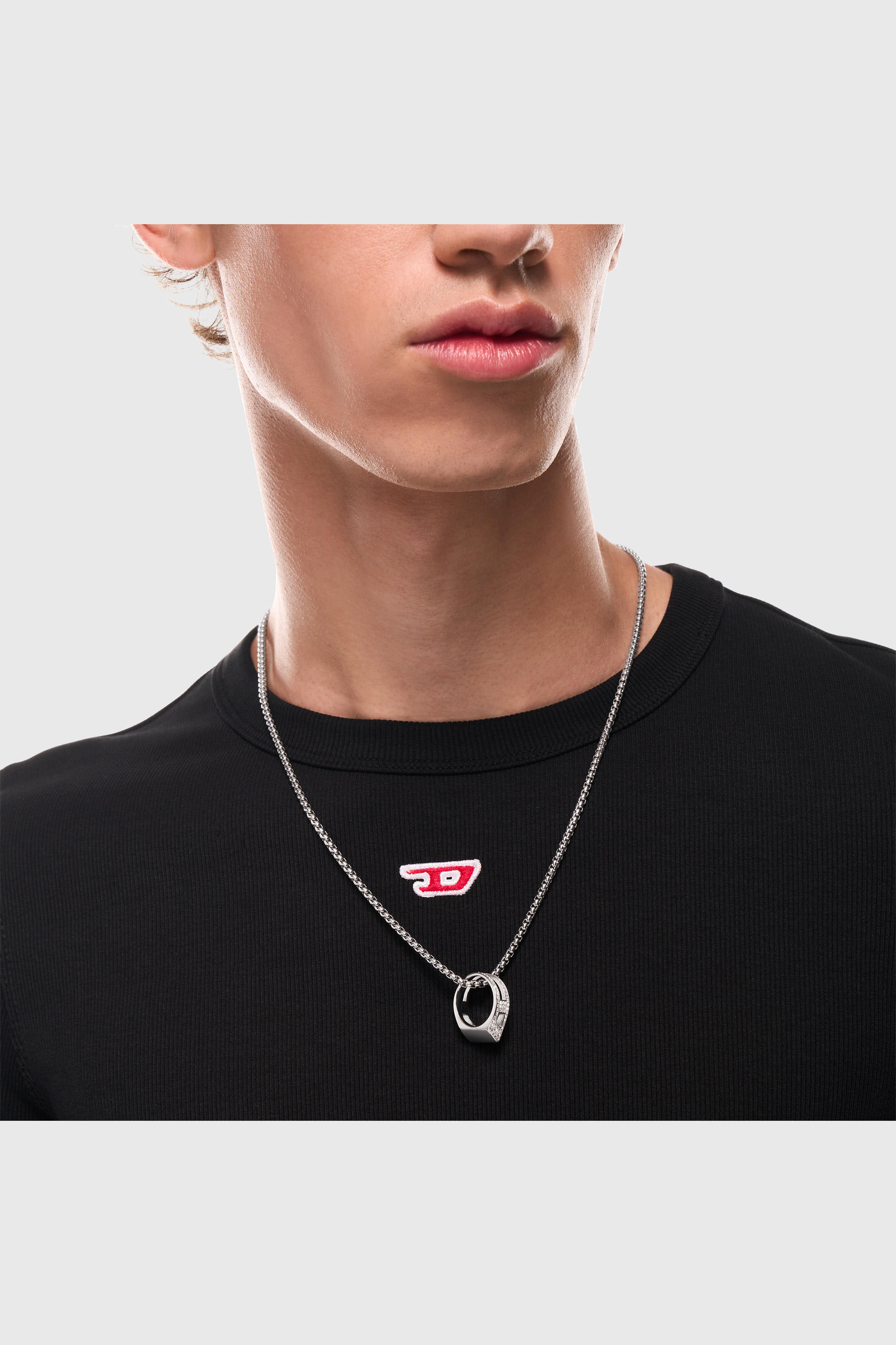 Diesel - DX1741040, Unisex Halskette aus Edelstahl mit Pav&eacute;-Anh&auml;nger in Silber - 5