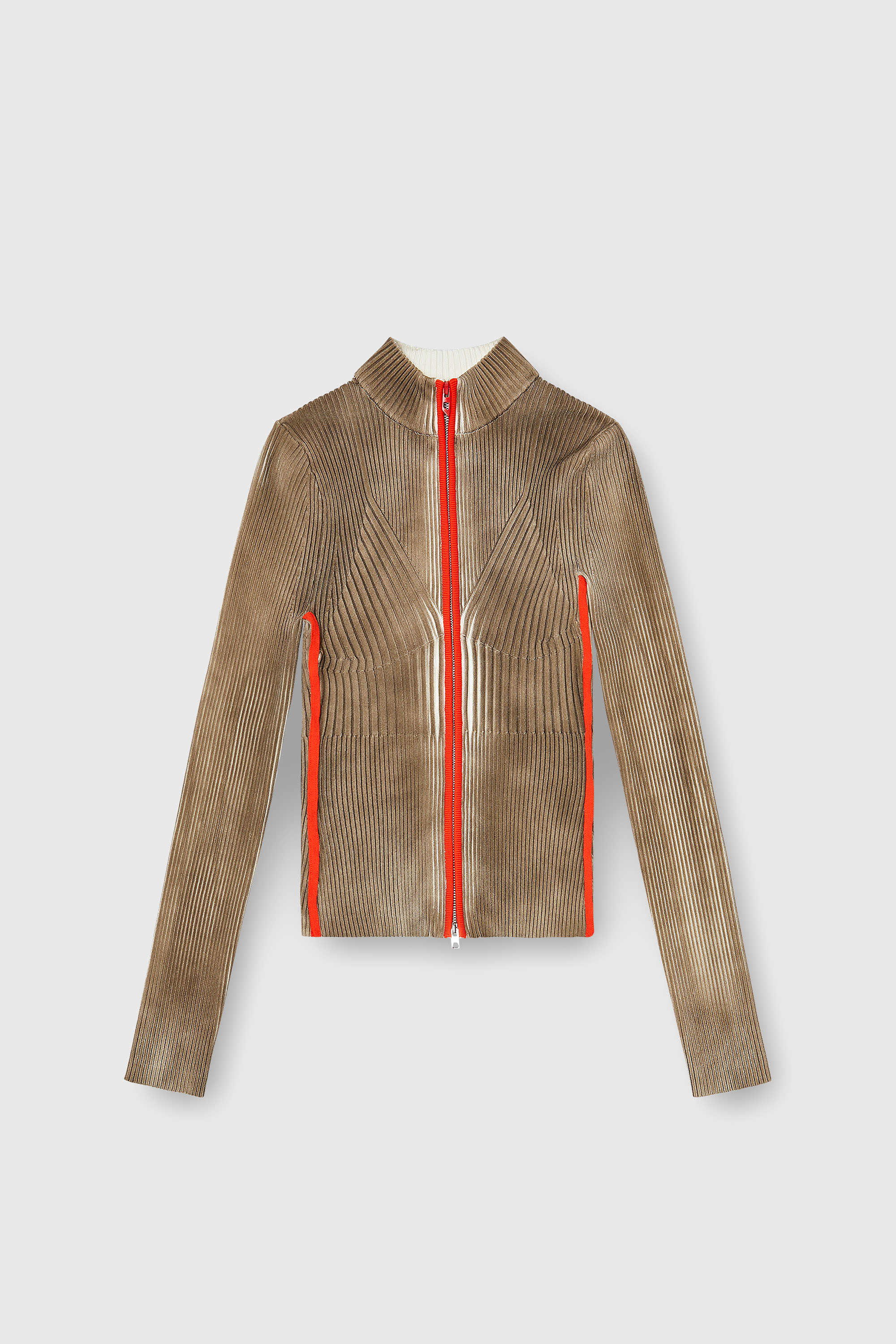 Diesel - M-SARMA, Damen Gerippte zip-Strickjacke mit kontrastierenden Streifen in Rot/Braun - 2