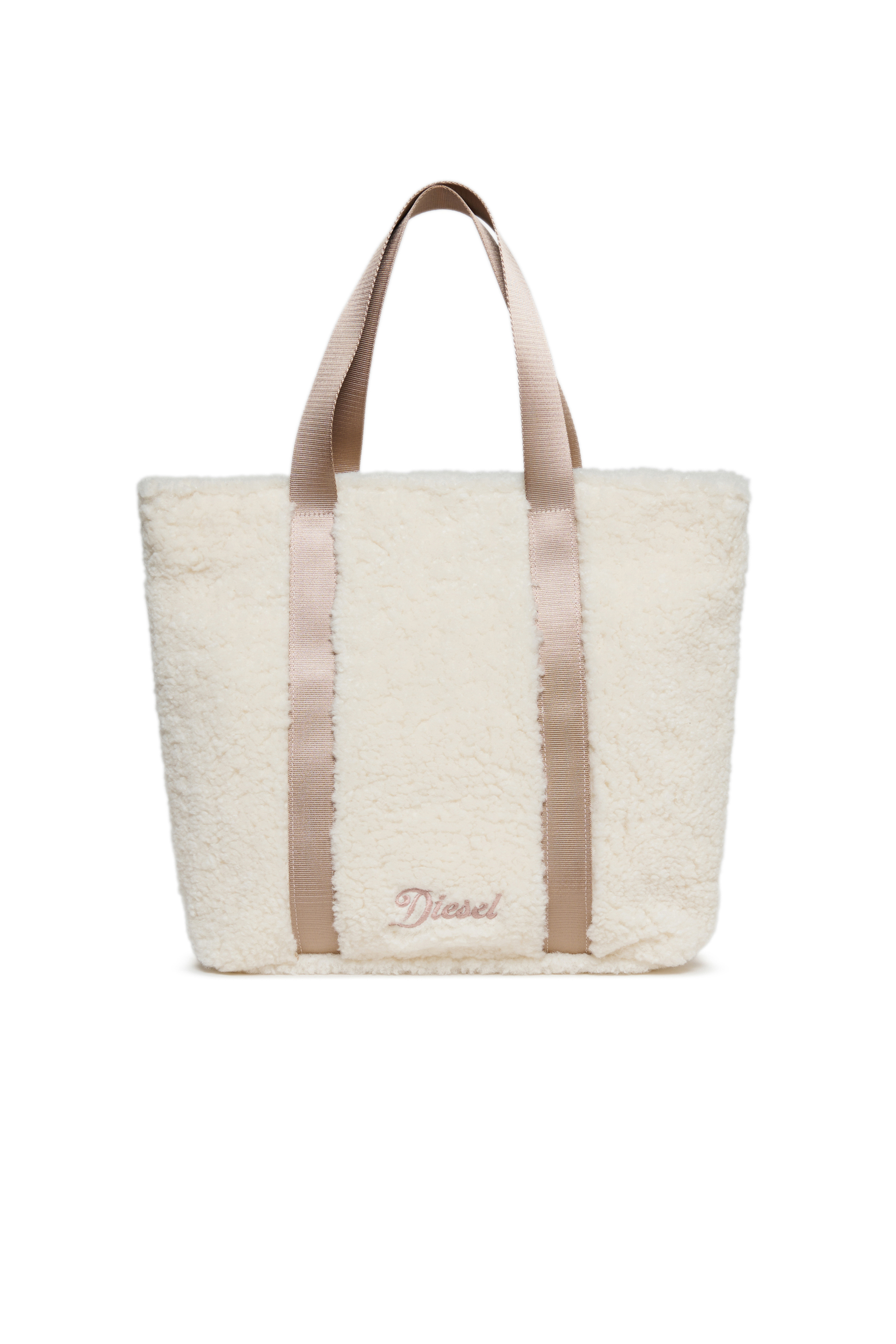 Diesel - WIXA, Damen WIXA - Tote-Bag aus Teddy-Fleece in Wei&szlig; - 1