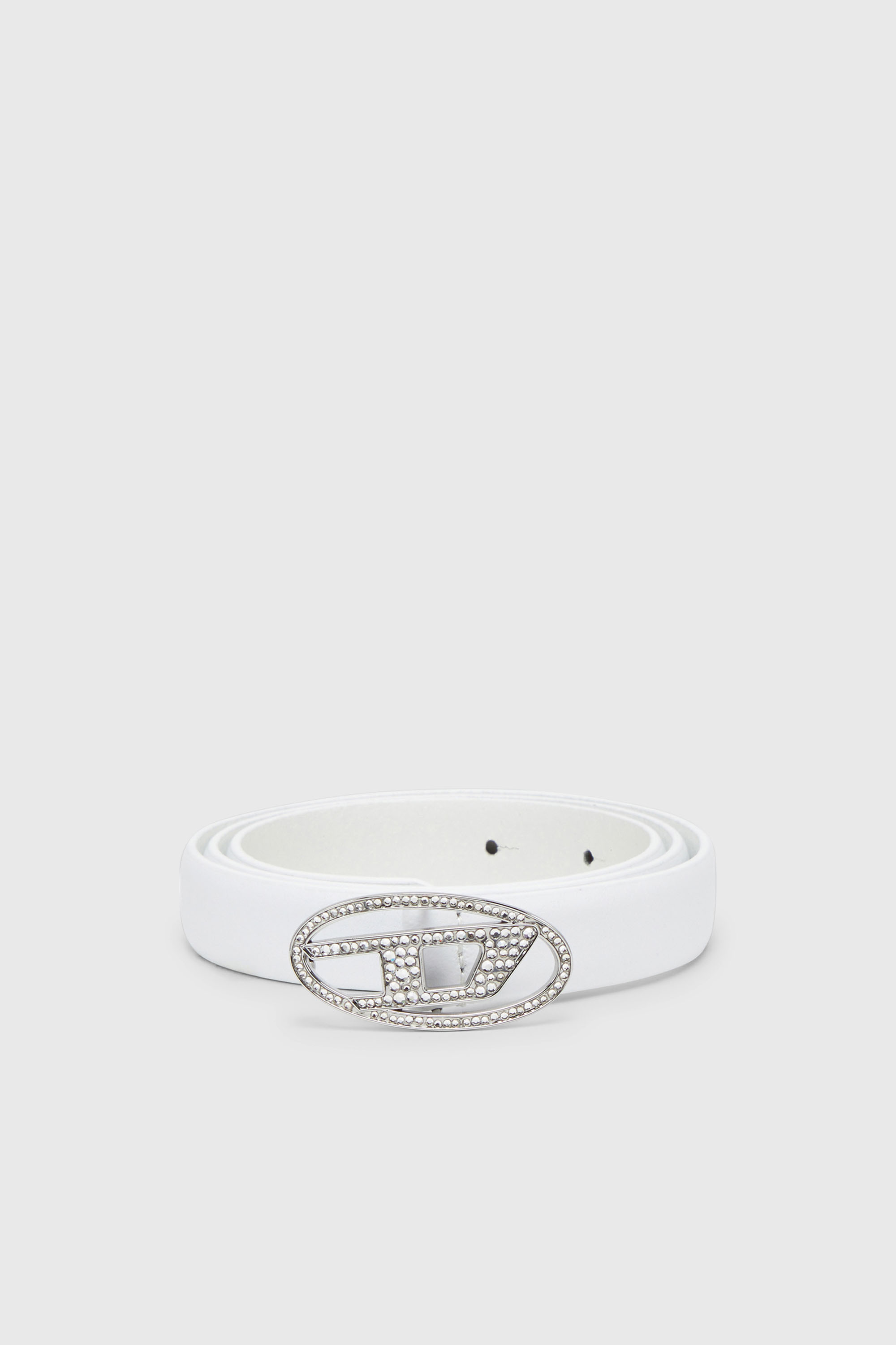 Diesel - B-1DR STRASS 20, Damen 1.9cm Schmaler G&uuml;rtel aus Leder mit Schnalle aus Kristall in Wei&szlig; - 1