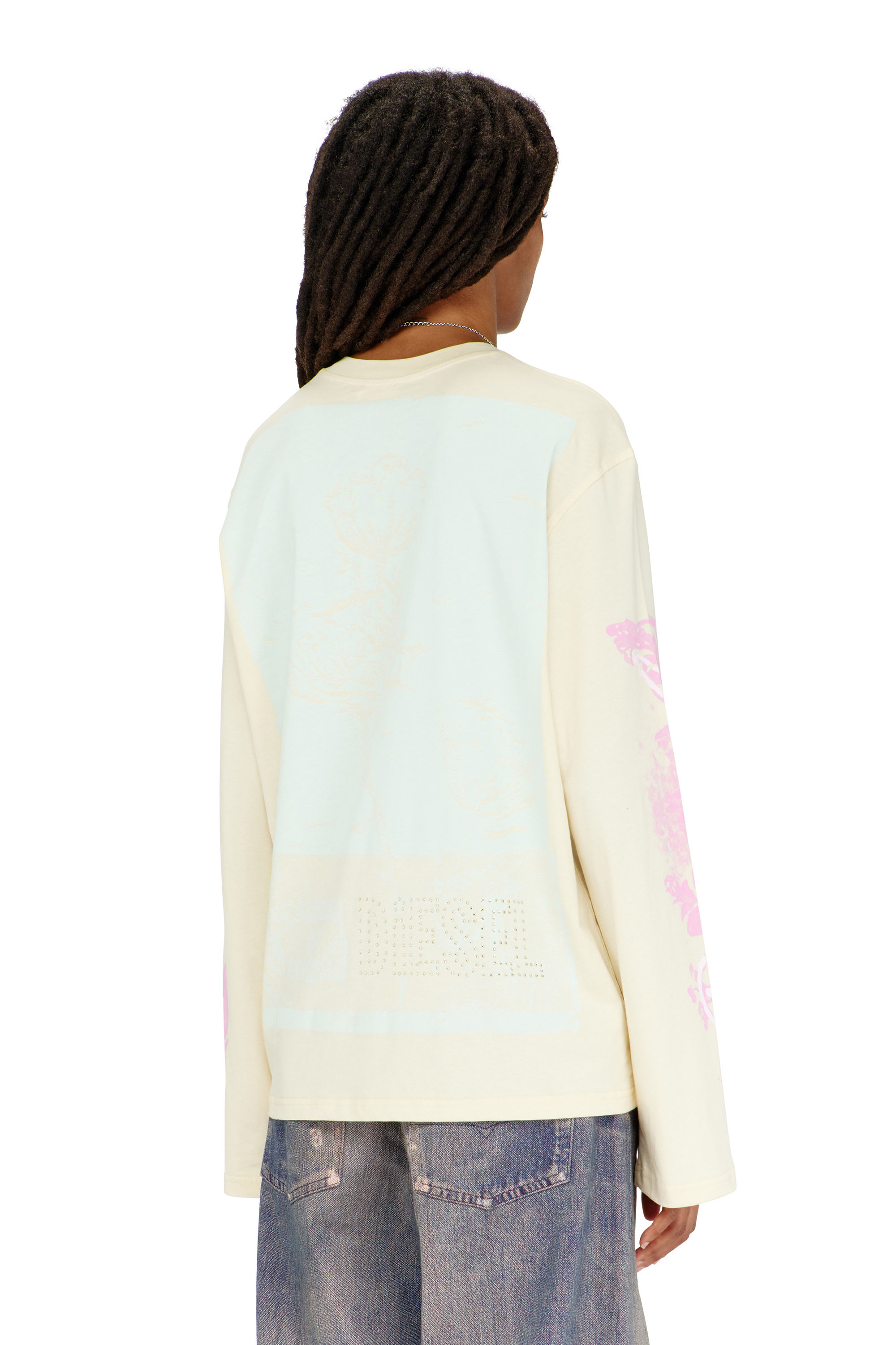 Diesel - T-HILARY-LS-AA3, Damen Langarmshirt mit Grafikprints und Kristallen in null - 4