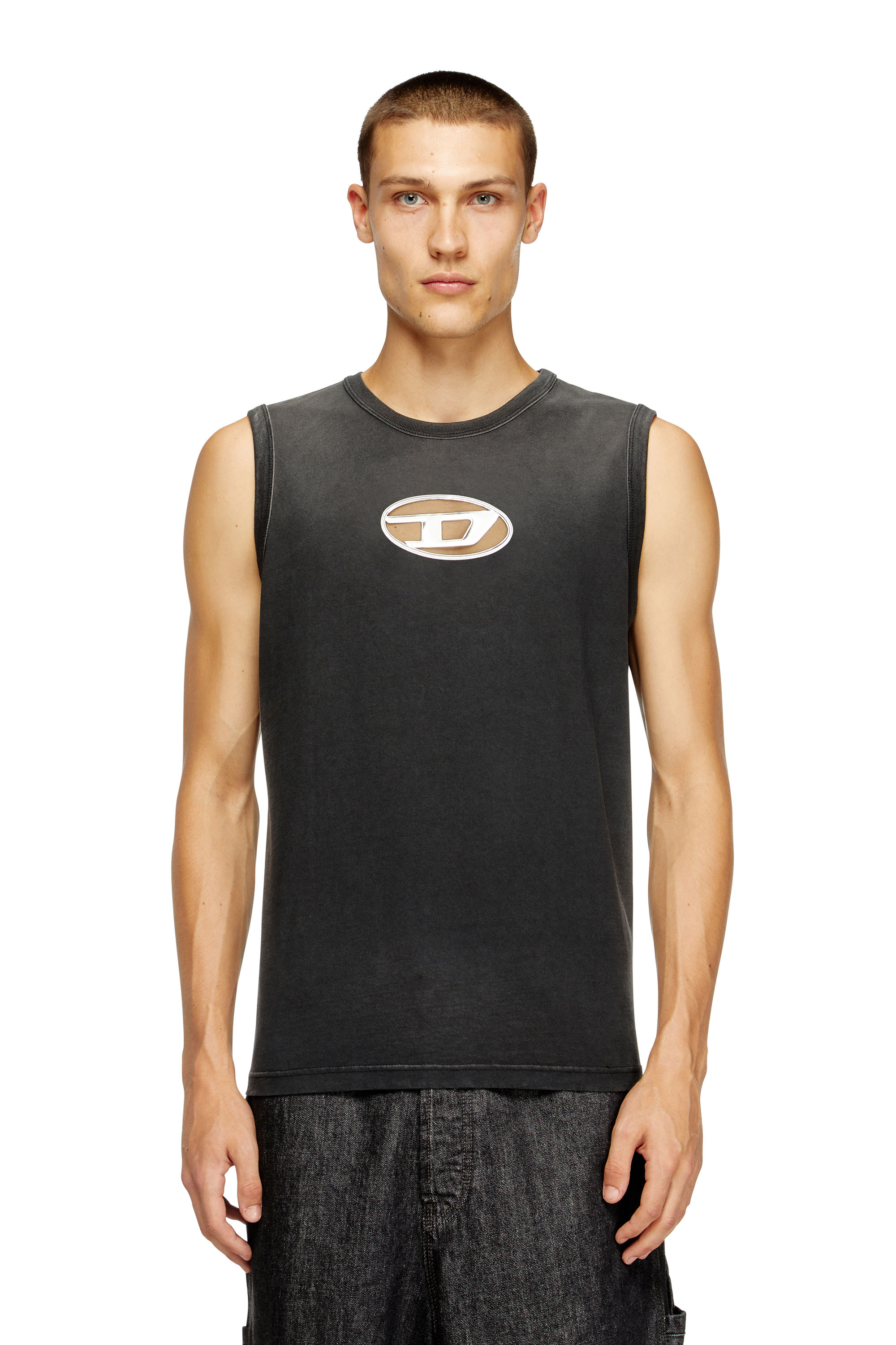 Diesel - T-BRICO, Herren Verblasstes Tanktop mit aufgeschäumtem Oval D in Schwarz - 3