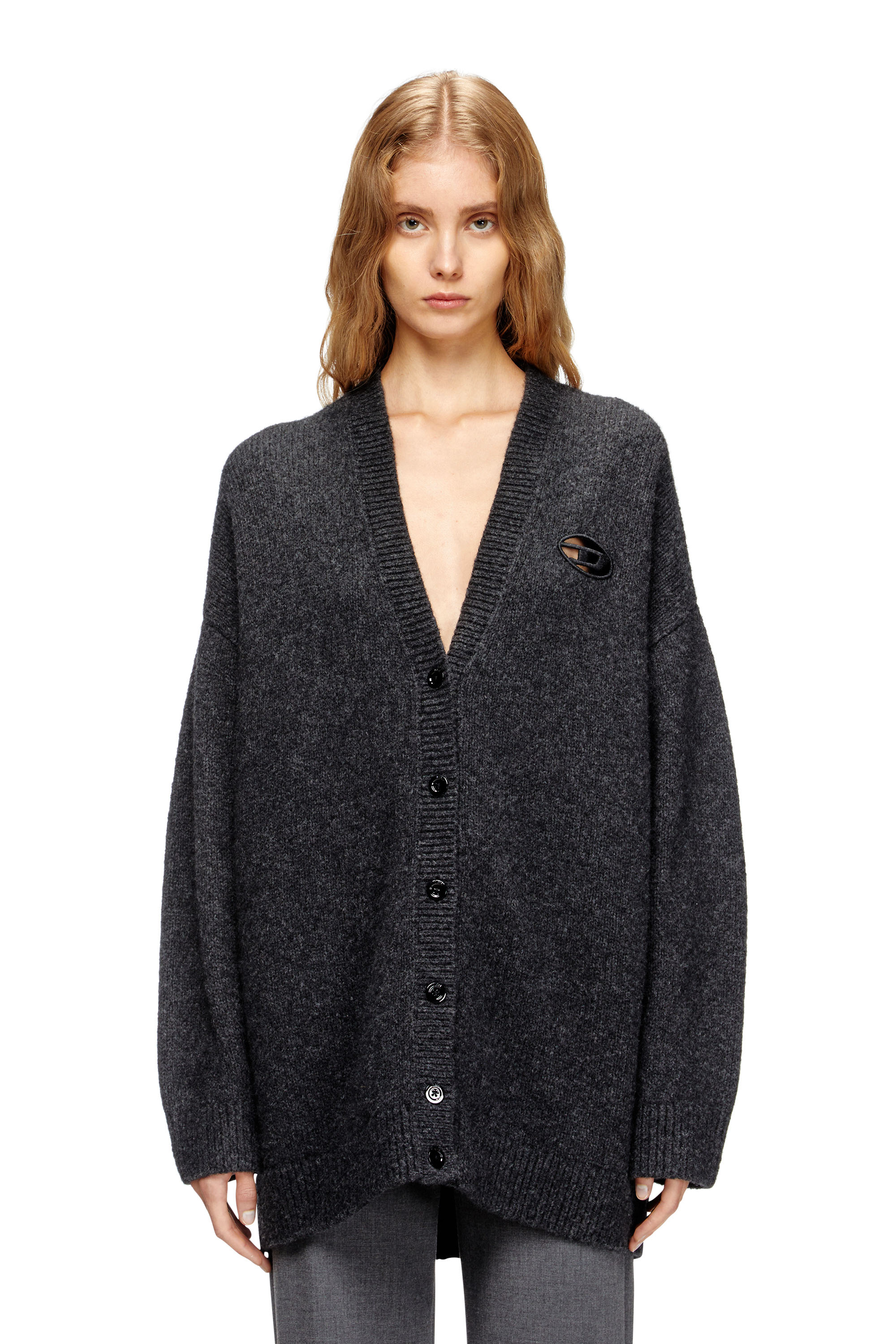 Diesel - M-AREELA, Woman's Cardigan in wool and alpaca blend in Black/Grey - 3