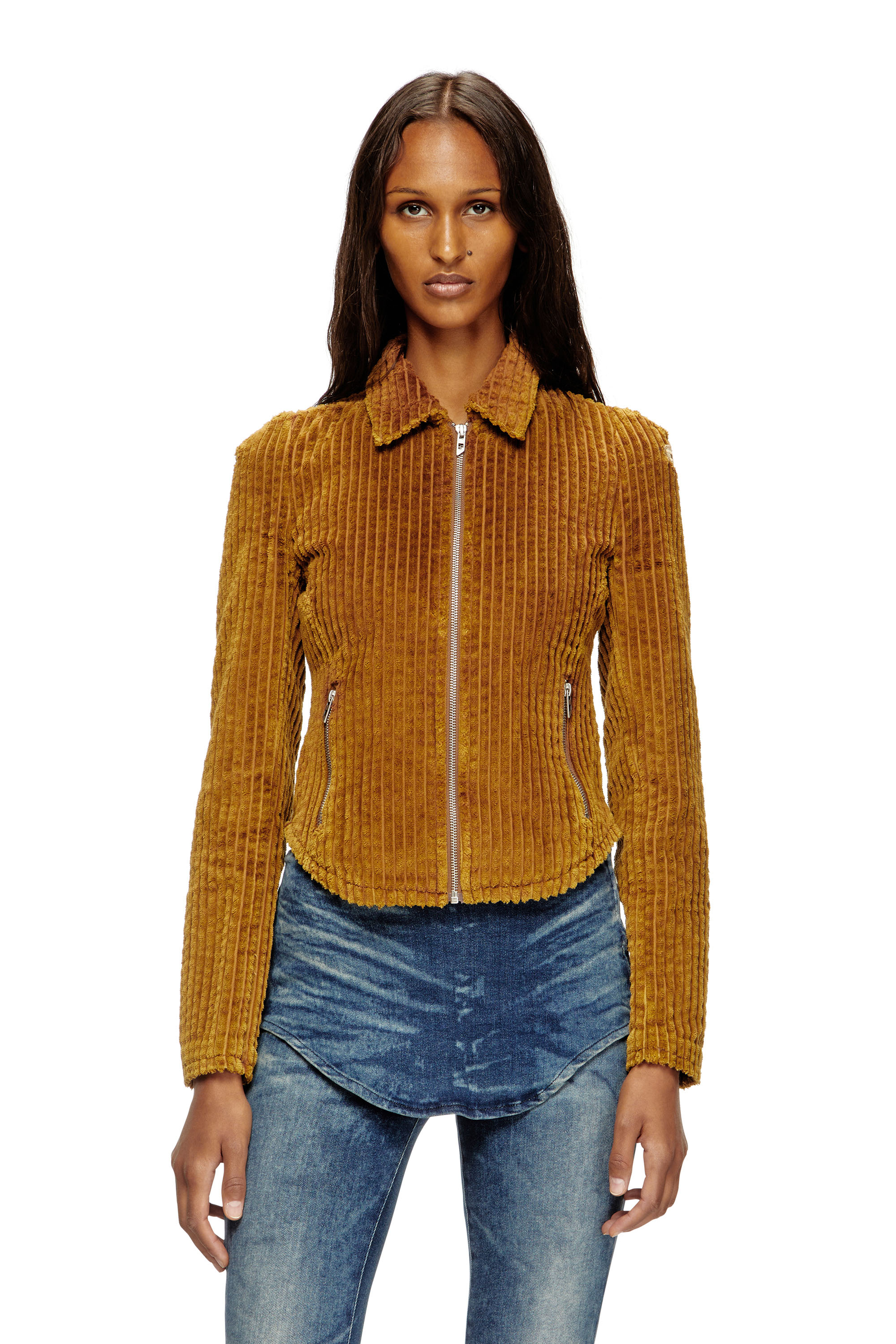 Diesel - G-ENEA, Damen Hemdjacke aus Baumwollcord in Braun - 1