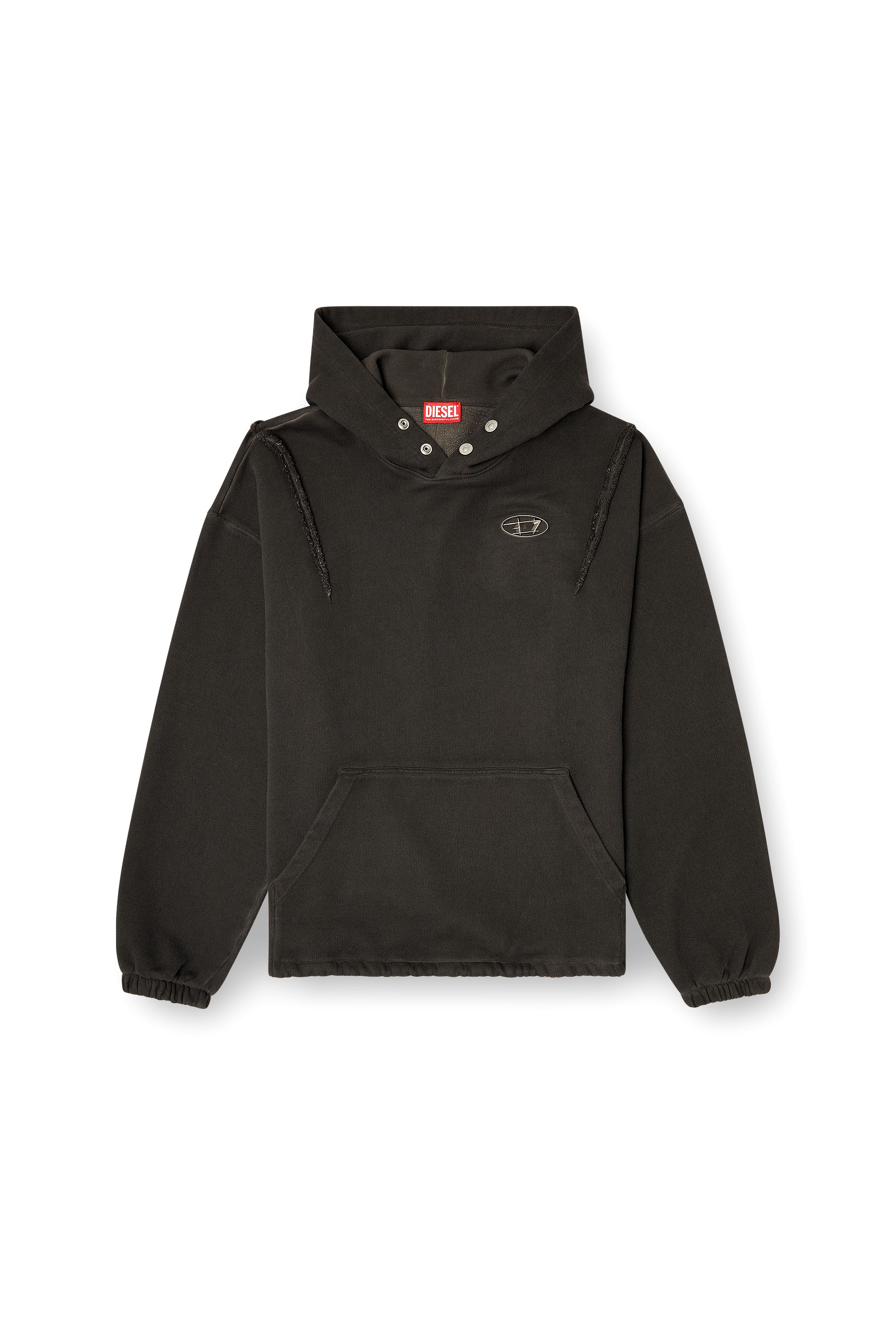 Diesel - S-THUG-HOODIE, Unisex Kapuzenpullover mit verwaschenem Effekt in Schwarz - 3