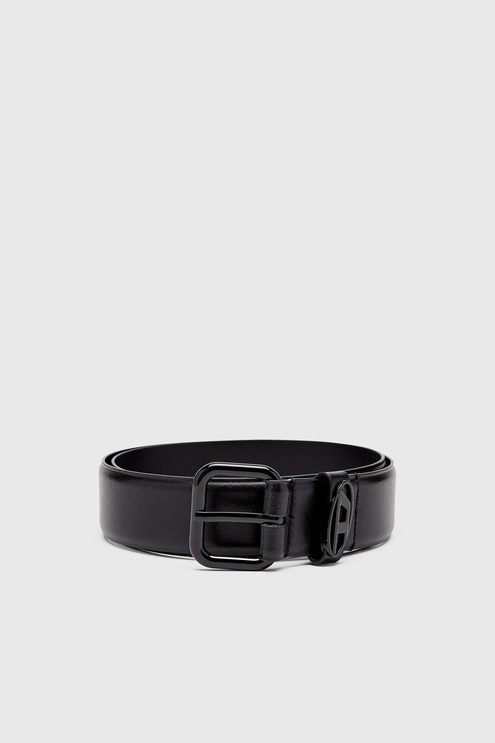 Diesel - B-1DR OVAL D LOOP, Unisex 3.9cm G&uuml;rtel aus Leder mit Logo-Plakette in Schwarz - 1