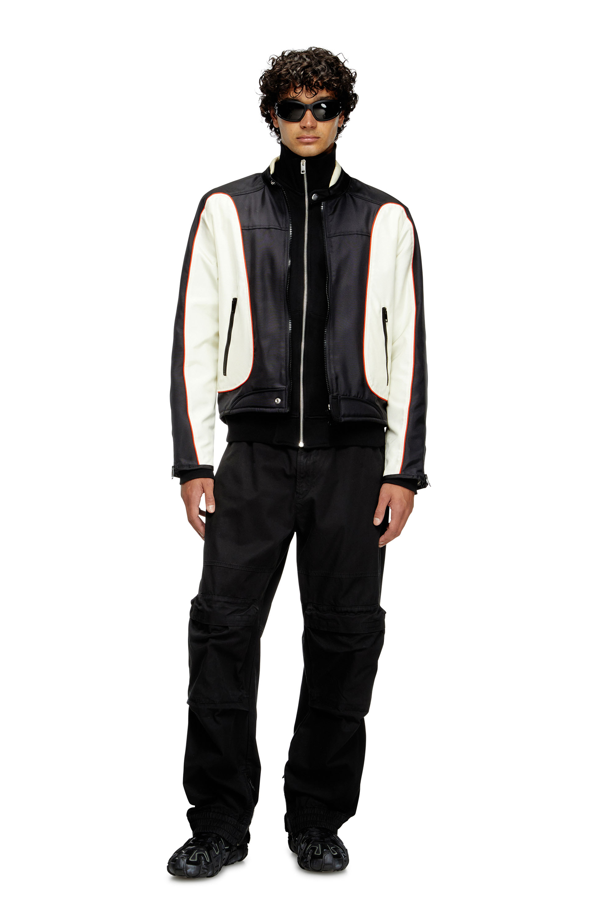 Diesel - J-BLINK-A, Herren Colour-Block-Biker-Jacke mit Paspelierung in Weiss/Schwarz - 1