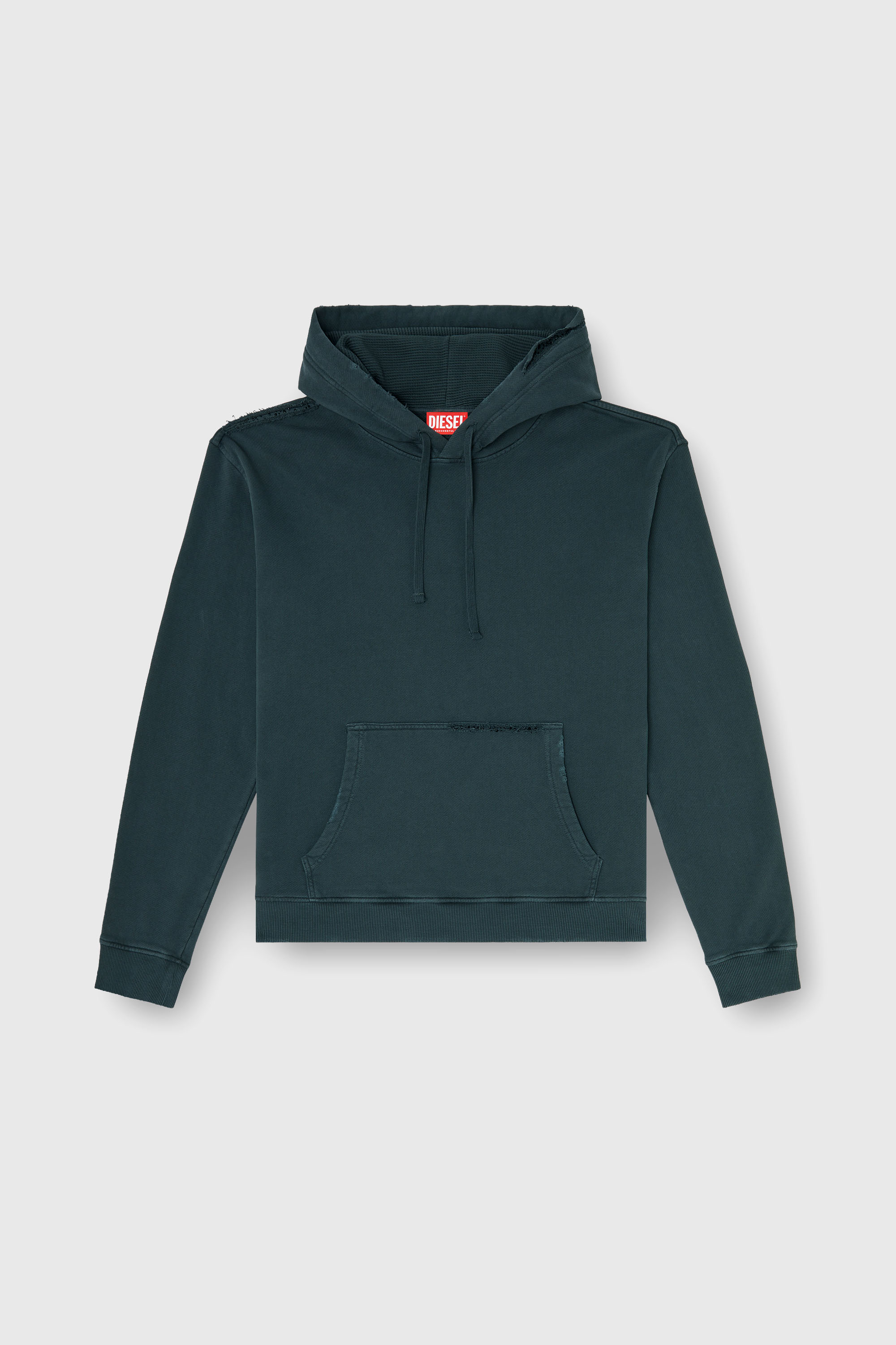 Diesel - S-NORM-HOOD-CRYSTALS, Herren Hoodie mit Rissen und Kristalldetails in Dunkelgr&uuml;n - 2