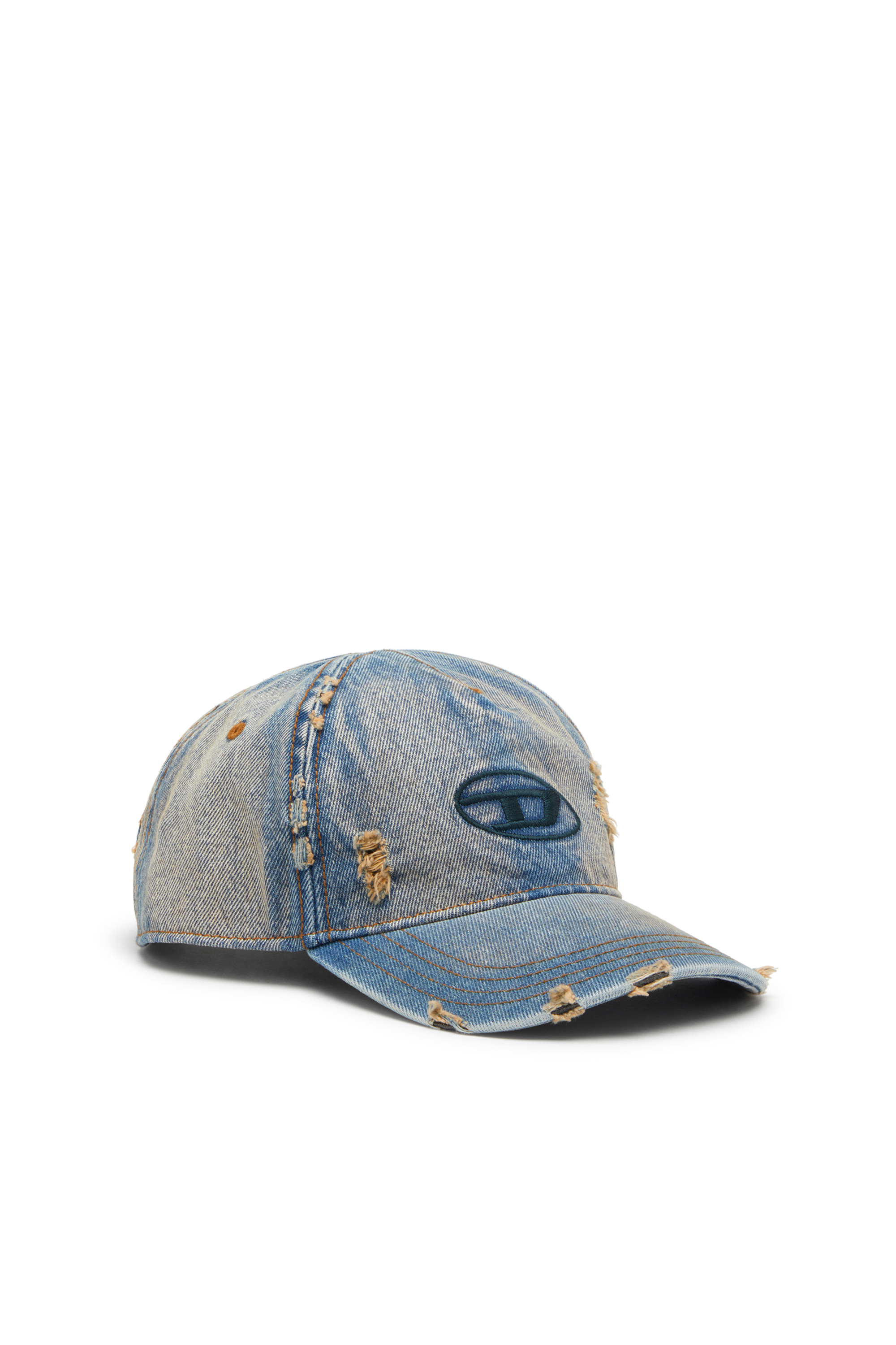 Diesel - C-ENIC, Herren Denim-Cap mit ausgefransten Details und gesticktem Logo in Jeansblau - 1