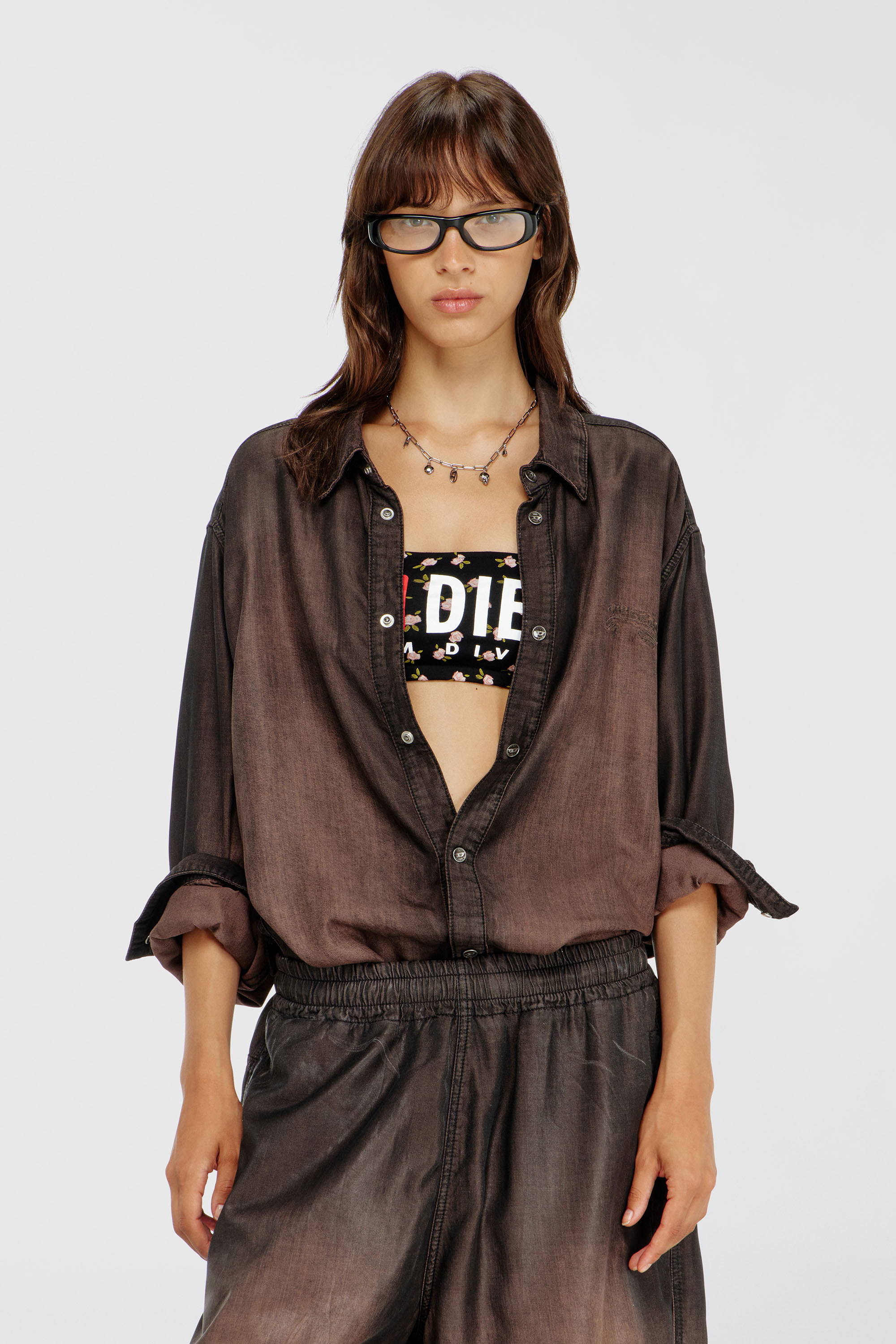 Diesel - MELANIE-C-D-CORE, Damen Bandeau-BH aus Baumwolle mit all-over Blumenprint in Schwarz - 5