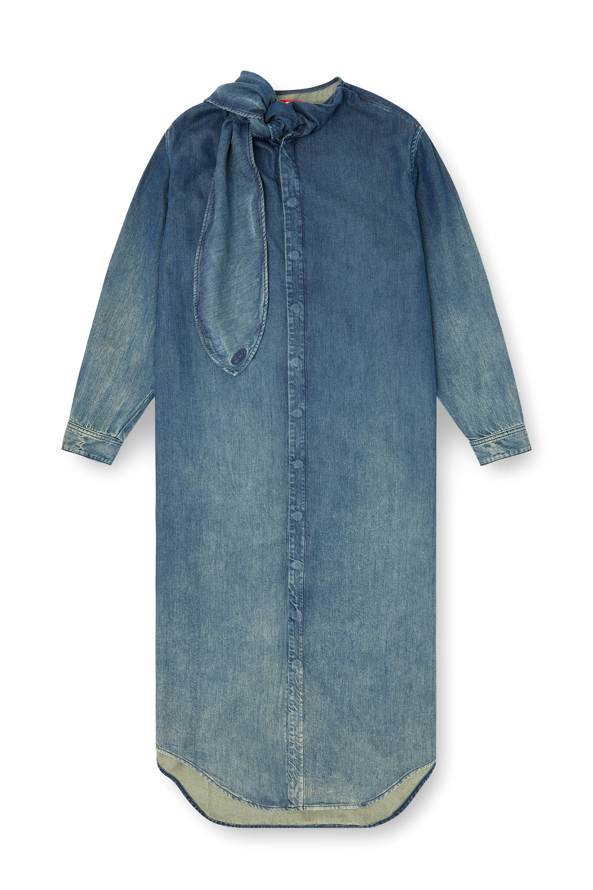 Diesel - DE-BARBARA-S, Damen Langes Shirtkleid aus fließendem Denim in Mittelblau - 2