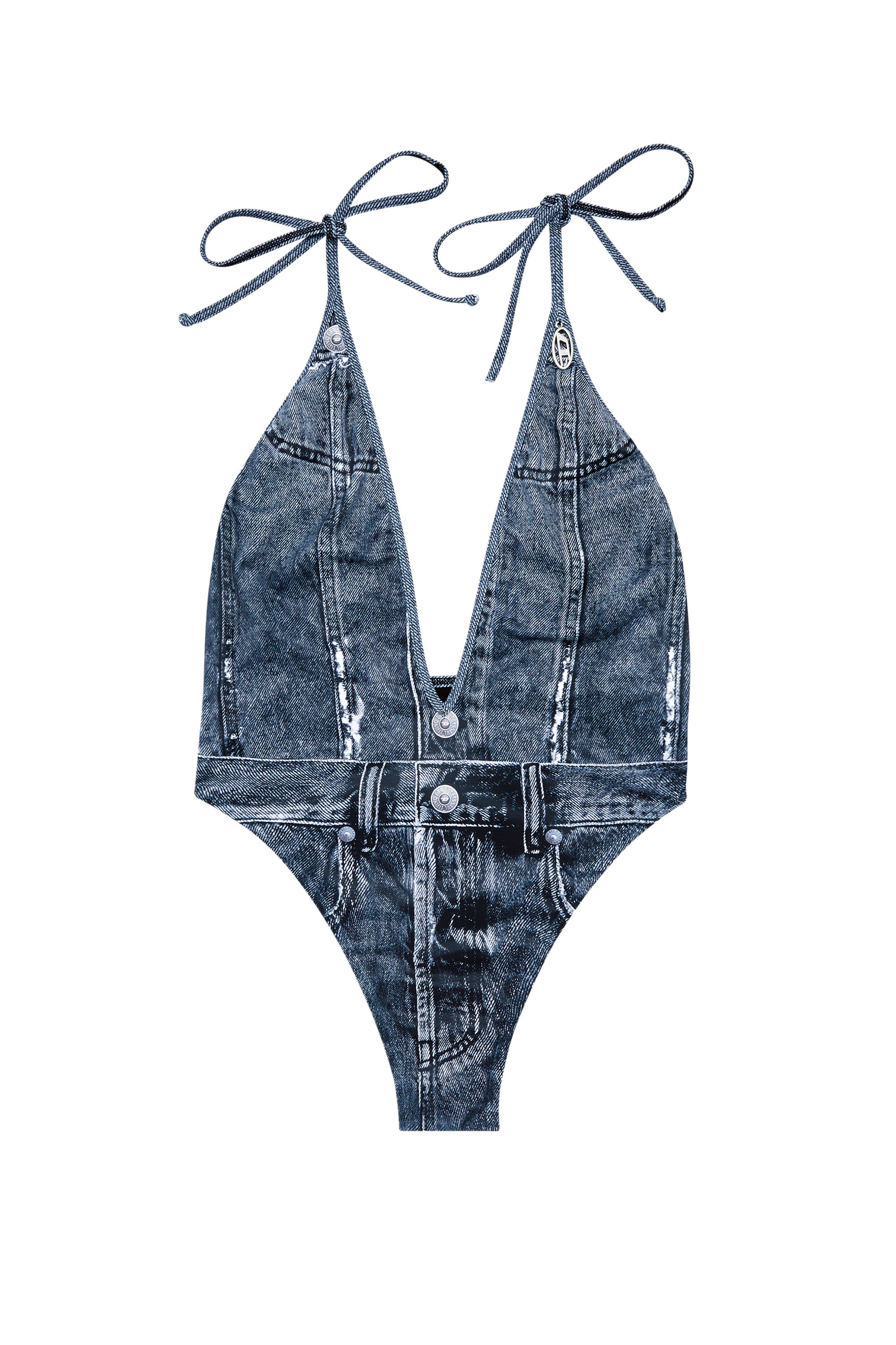 Diesel - KINSLEY-DNM, Damen Tiefer Badeanzug mit Denim-Trompe l'œil in Blau - 4