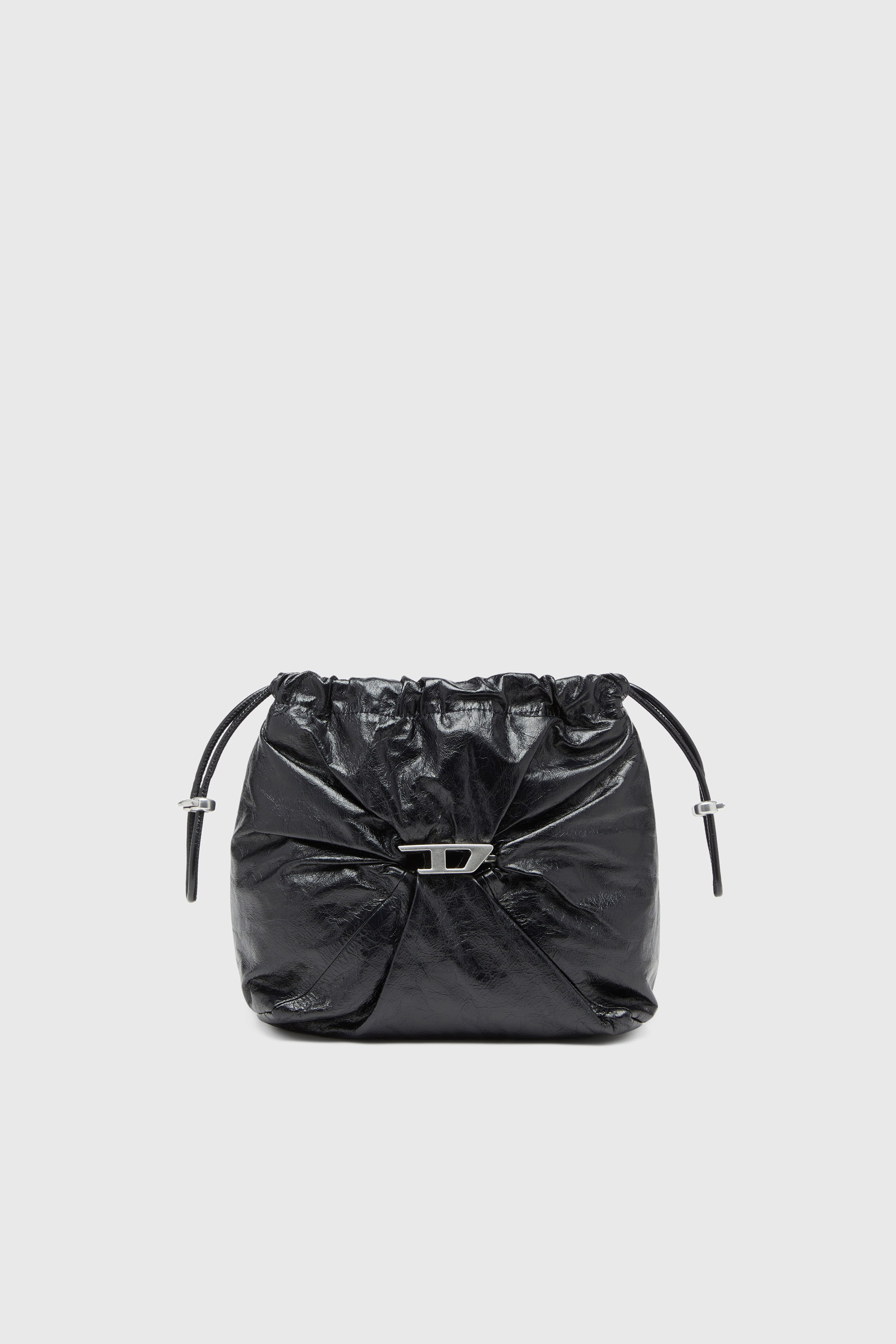 Diesel - SCRUNCH-D BUCKET, Damen Scrunch-D-Beuteltasche aus gl&auml;nzendem zerknittertem Leder in Schwarz - 7