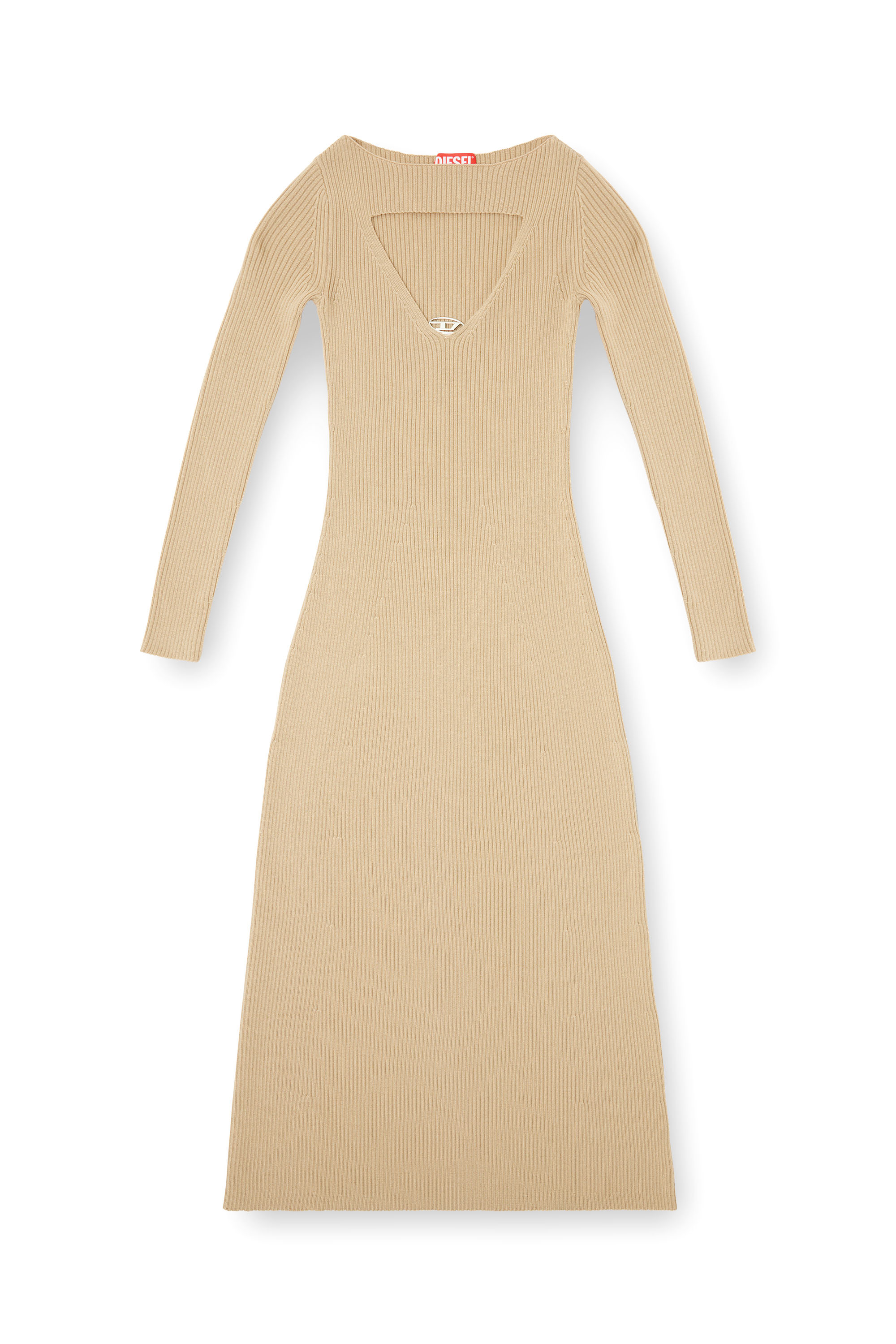 Diesel - M-OLONI, Damen Midikleid aus Wolle mit Intarsienmuster in Hellbraun - 3