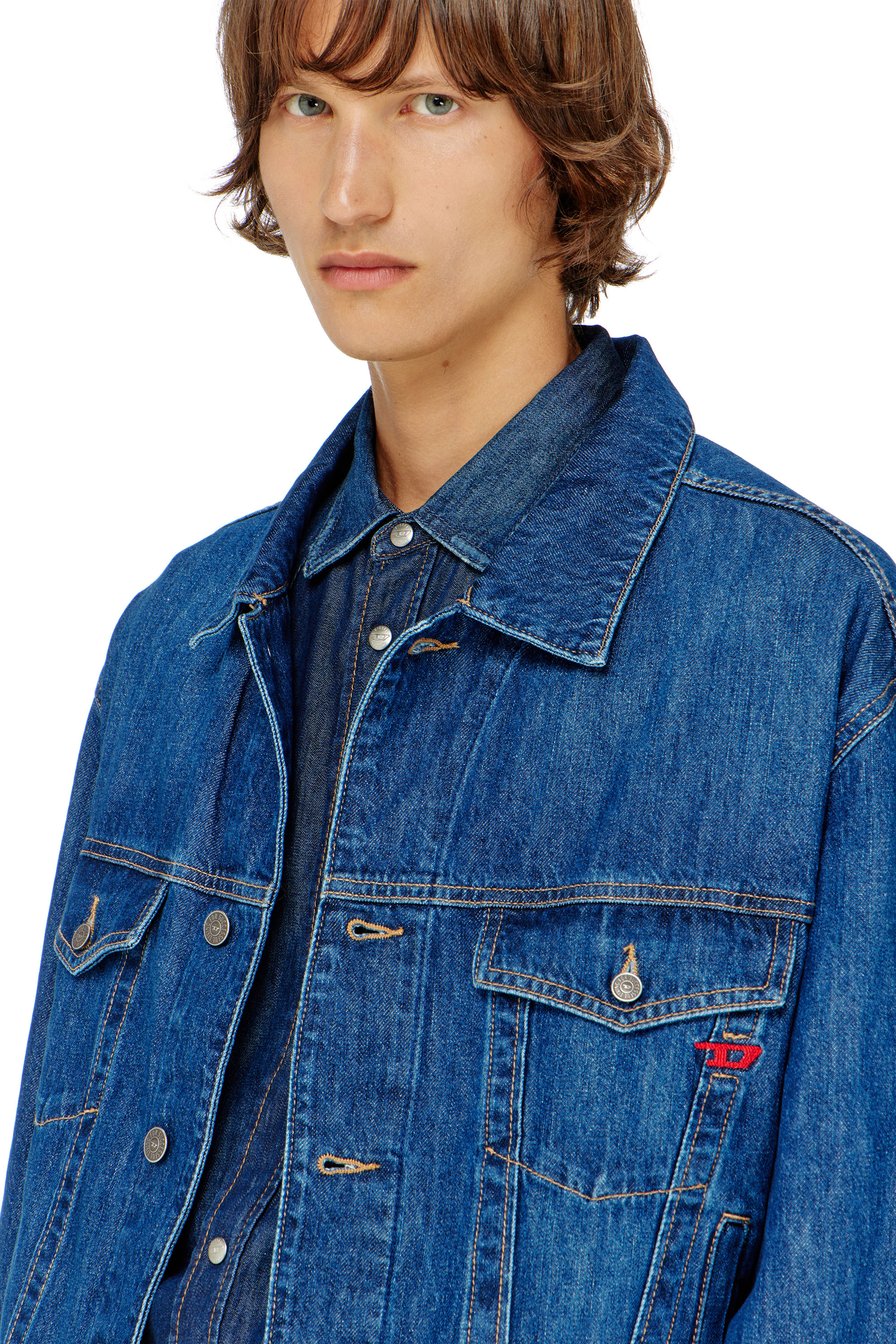 Diesel - D-RANGER, Herren Truckerjacke aus Denim in Mittelblau - 5
