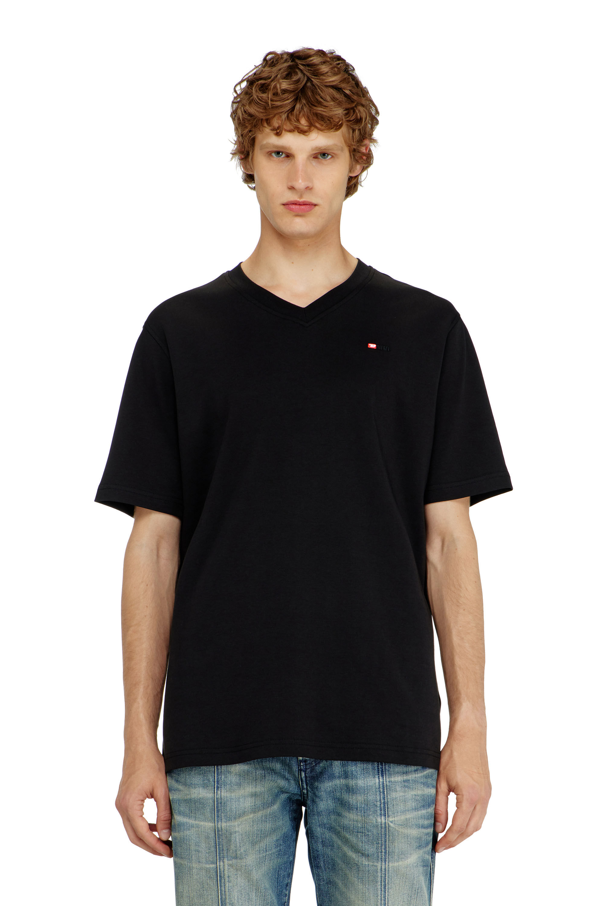 Diesel - T-ADJUST-V-MICRODIV, Herren T-Shirt mit V-Ausschnitt und Mikro-Logo-Stickerei in Schwarz - 3
