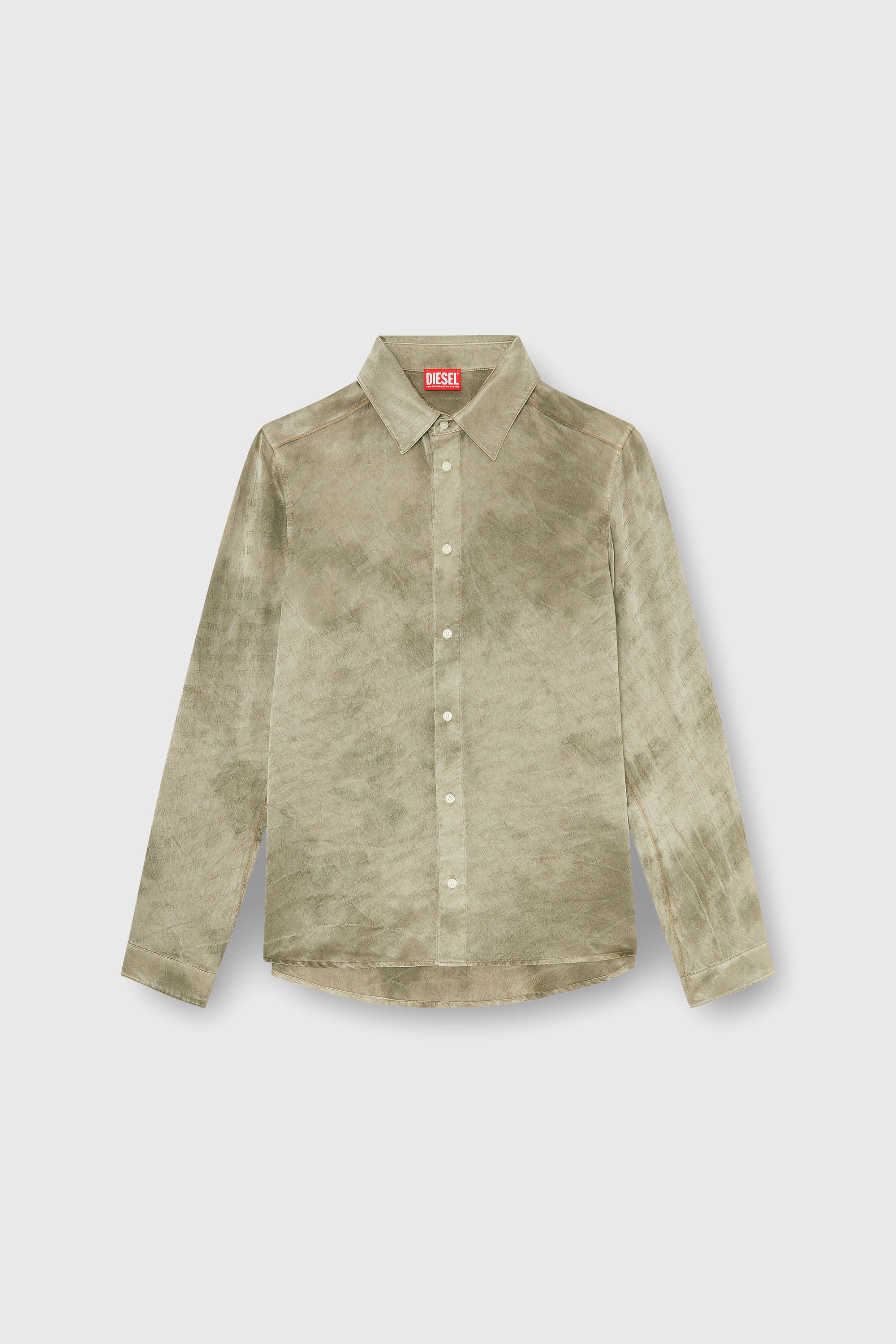 Diesel - S-KISSY-HNBW, Herren Shirt aus logo-jacquard-crinkled satin in Hellbraun - 2