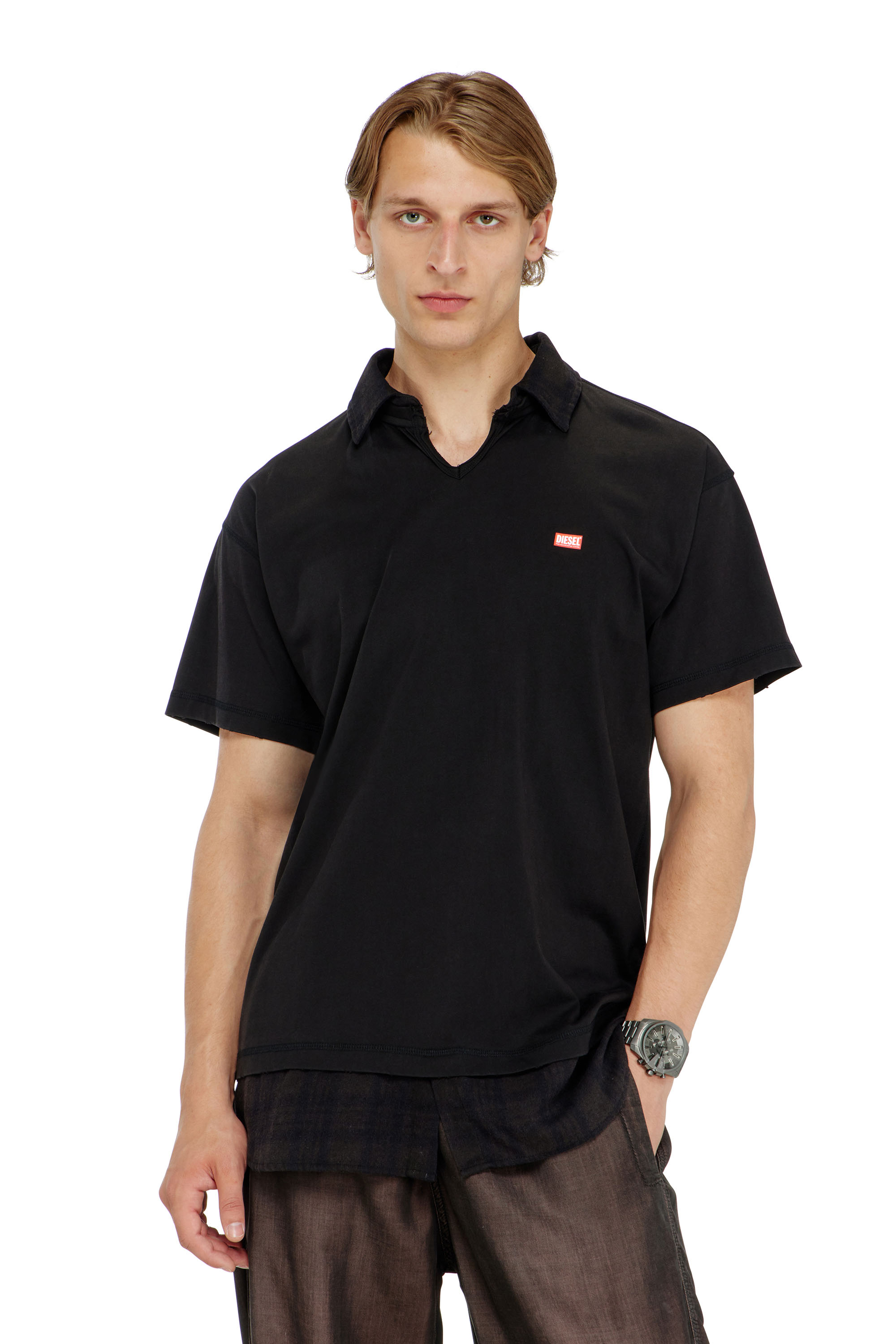 Diesel - T-ANSEL, Herren Jersey-Poloshirt mit Flanellkaro-Details in null - 1