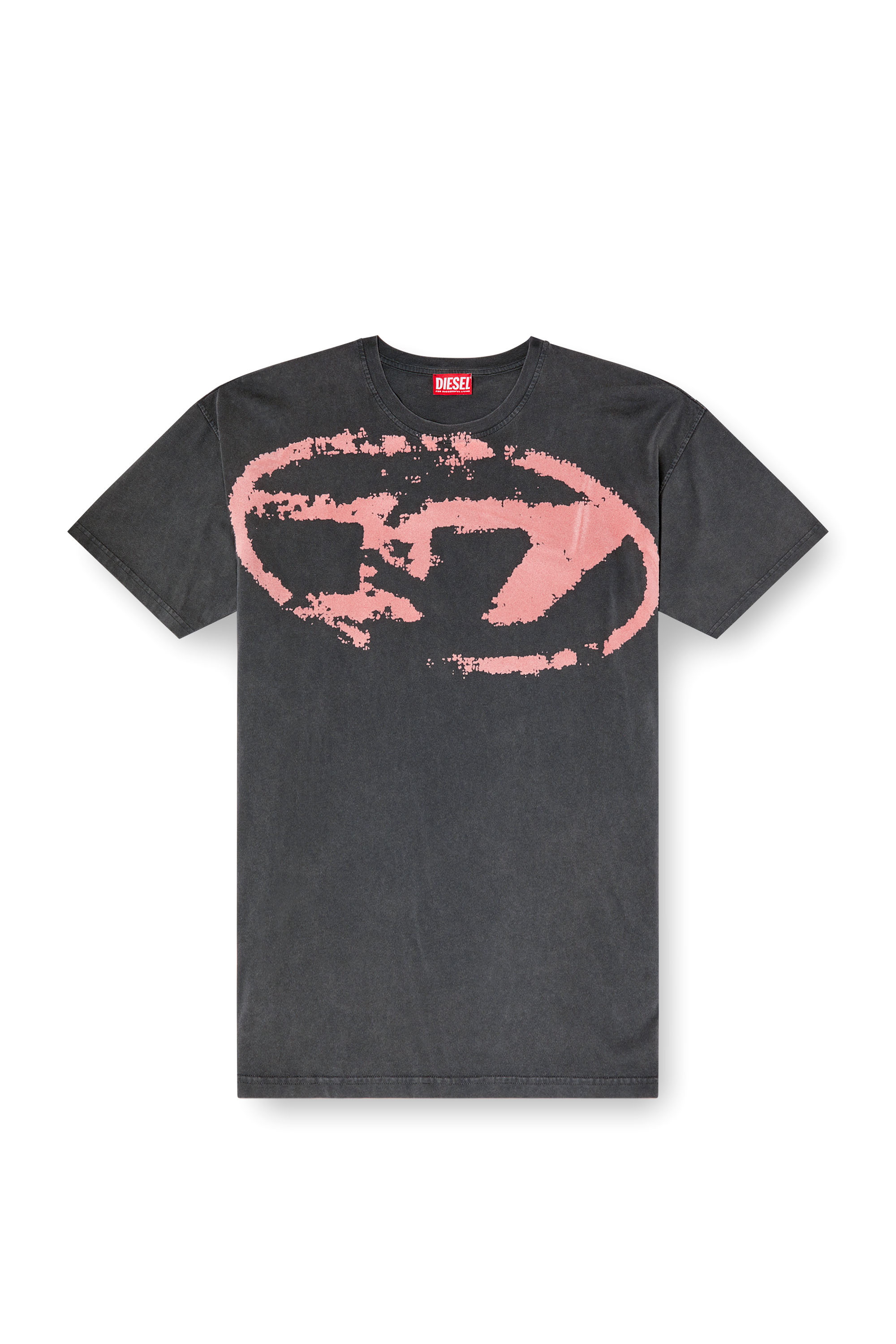 Diesel - T-BOXT-R21, Herren T-Shirt in Acid-Waschung mit beflocktem Oval D-Logo in Schwarz - 3