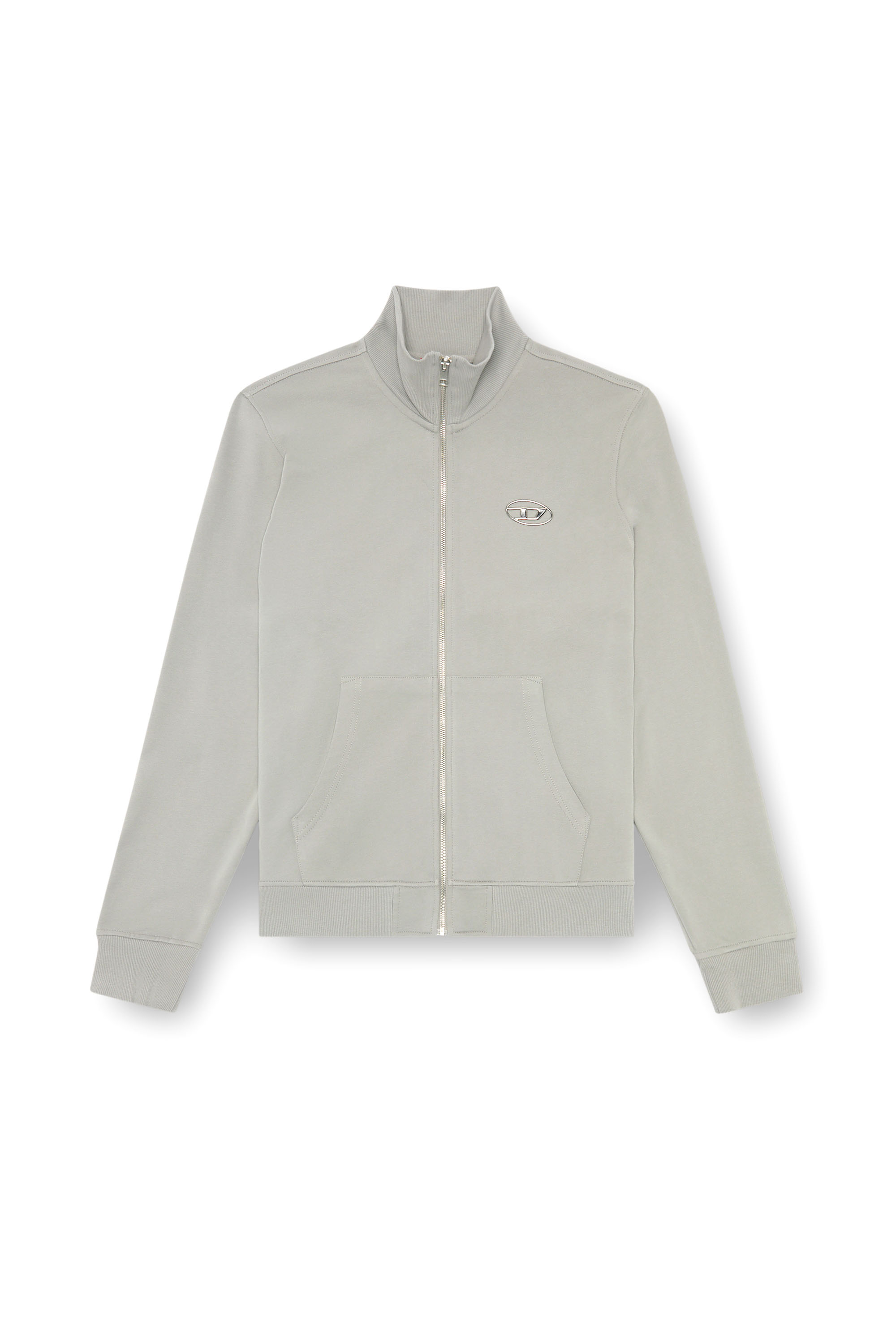 Diesel - S-GINNI-ZIP-OD, Herren Sweatshirt mit Metallic-Logo und Reißverschluss in Hellgrau - 2