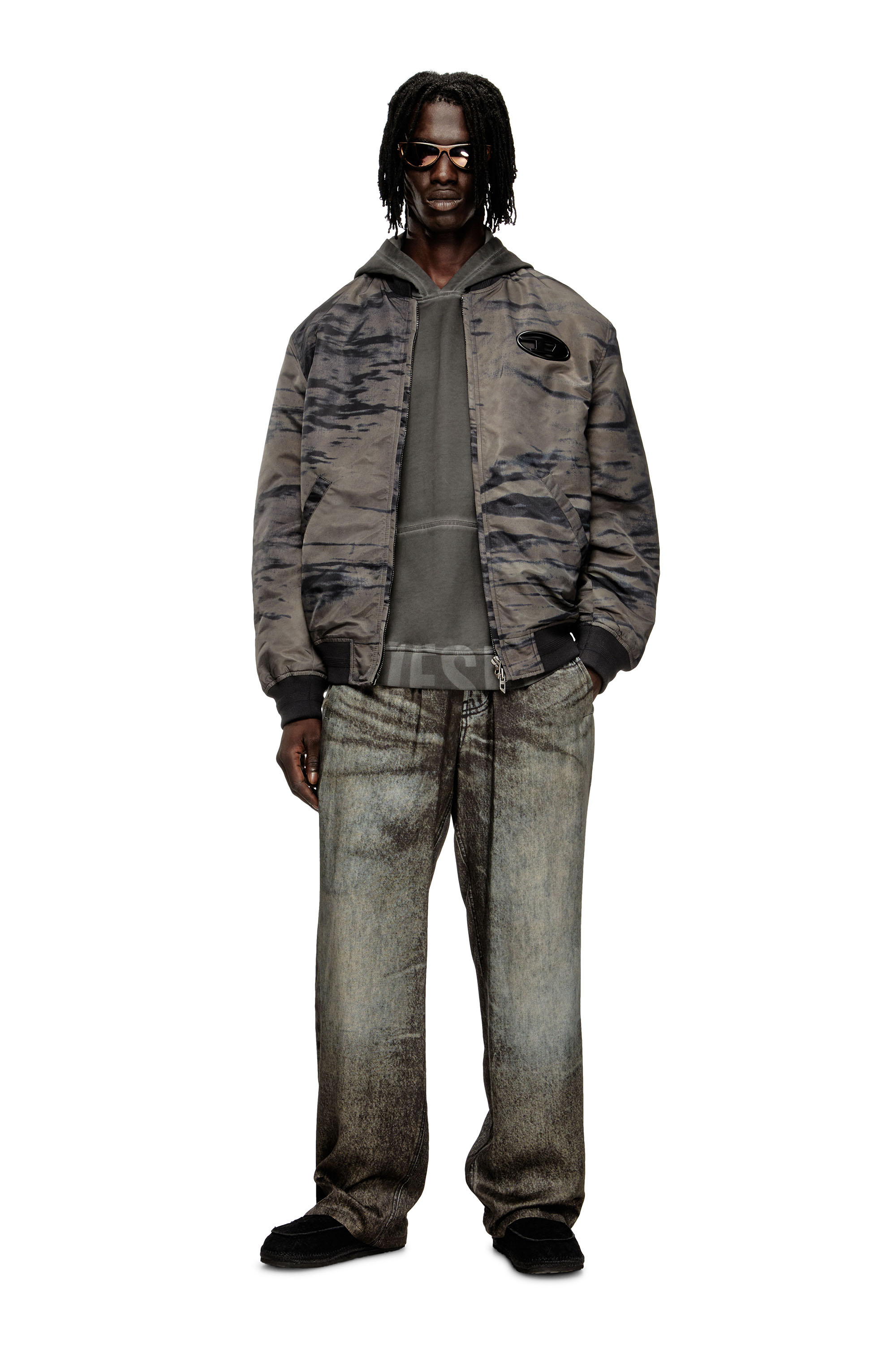 Diesel - J-KEPES-DLBZ, Herren Padded bomber jacket in printed satin in null - 2