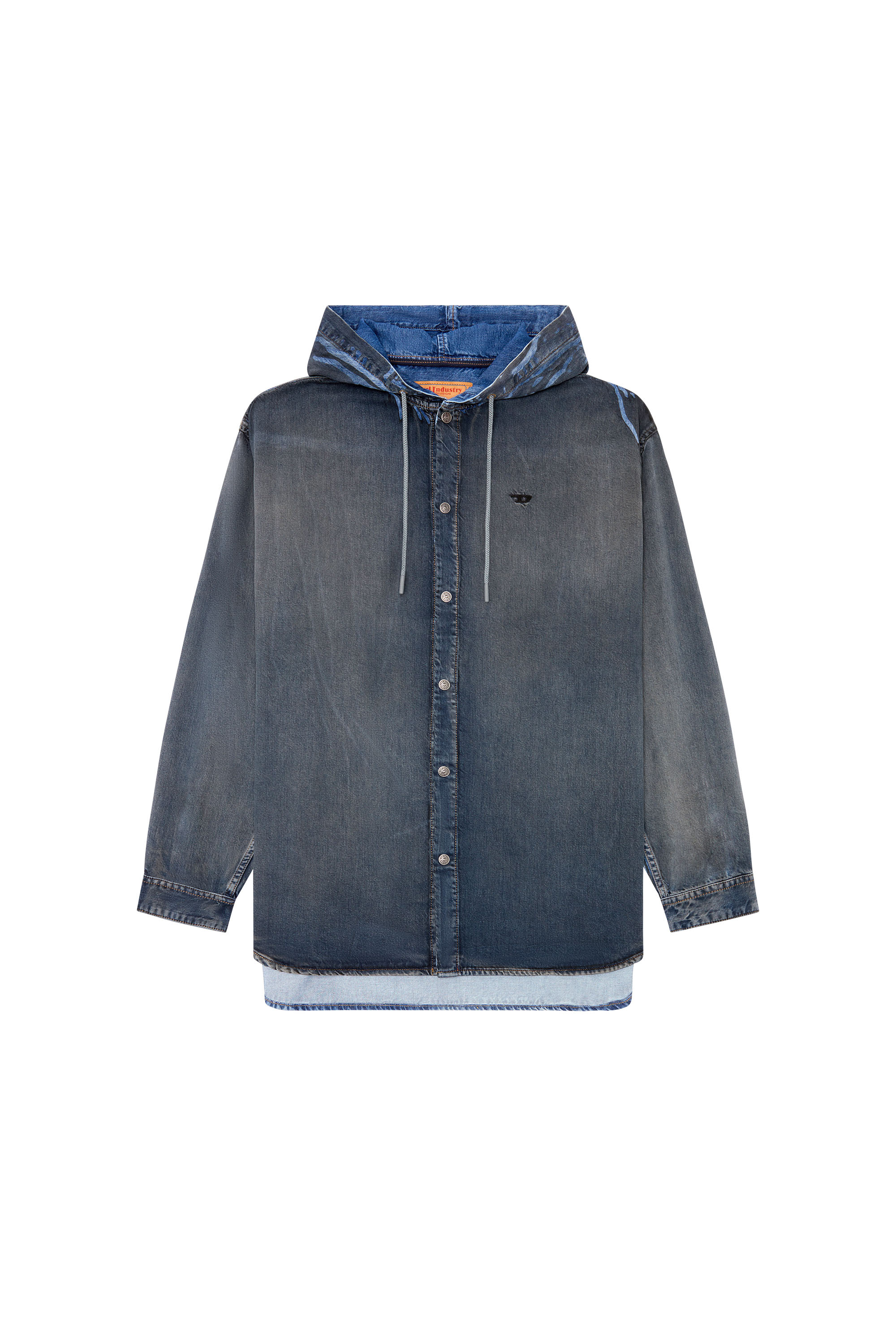 Diesel - D-DEWNY-HOOD-S1, Herren Hybridshirt aus beschichtetem vielgetragenem Denim in Dunkelblau - 2