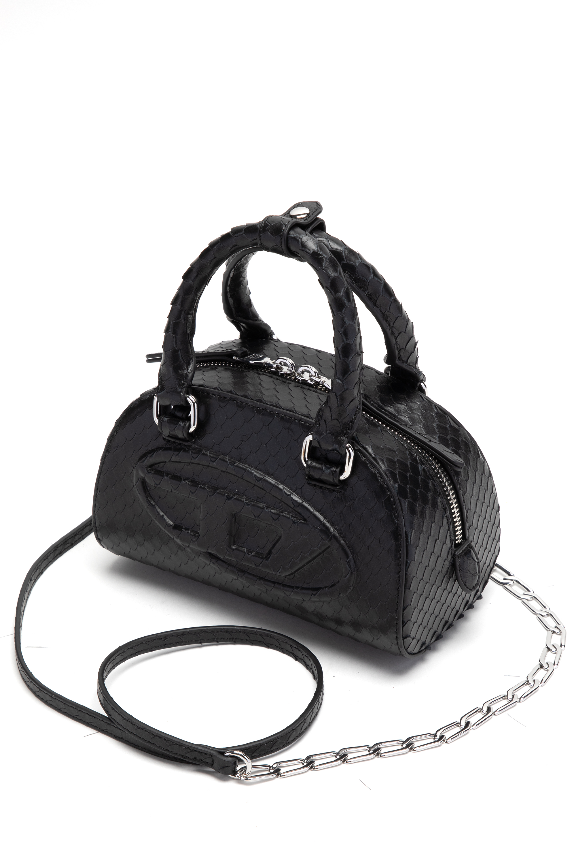 Diesel - 1DR DOME CROSSBODY, Damen 1DR Dome-Mini-Bowlingtasche aus Leder in Schlangenoptik in Schwarz - 5