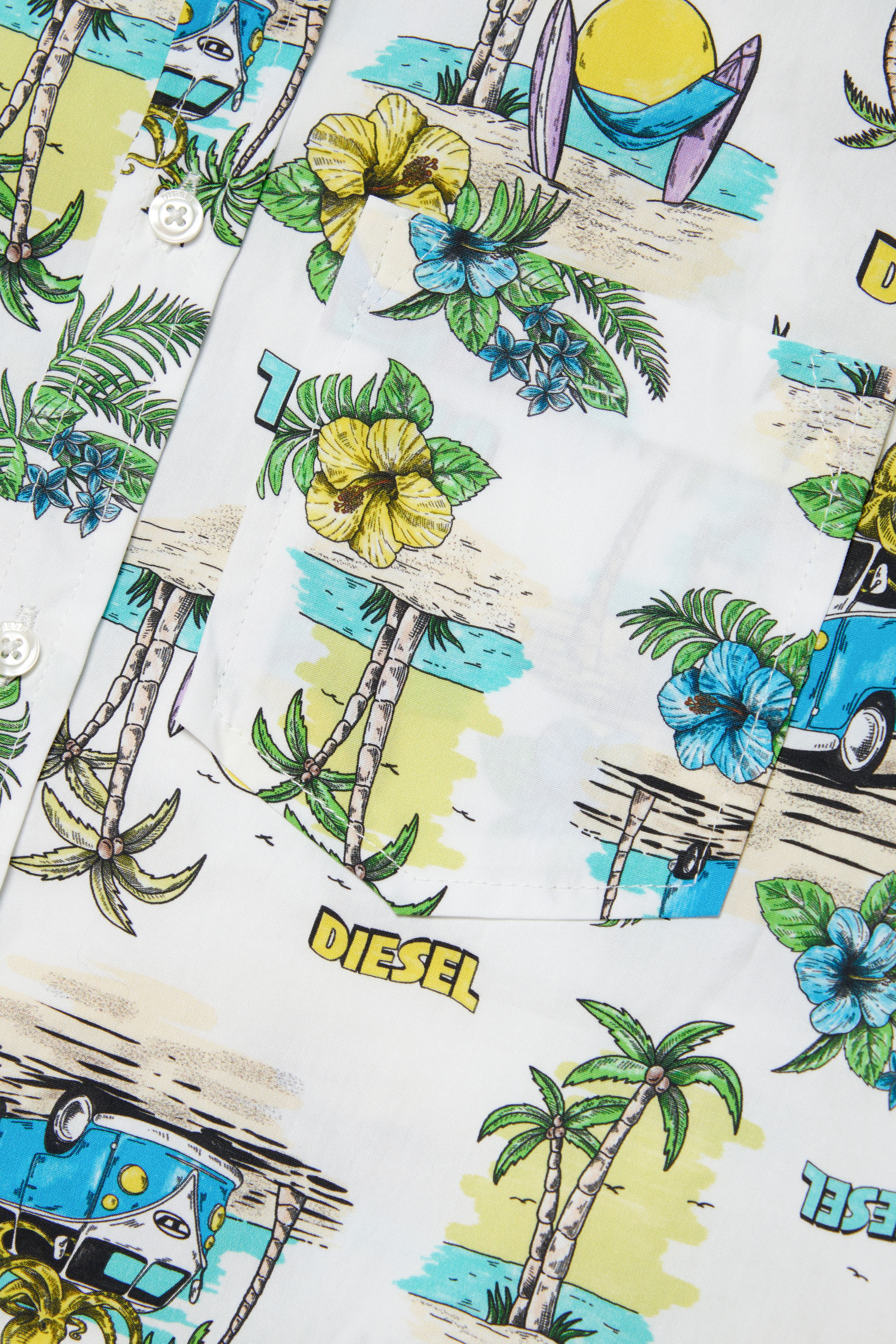 Diesel - MCPLAY, Man Cotton shirt with tropical print in White - Image 3