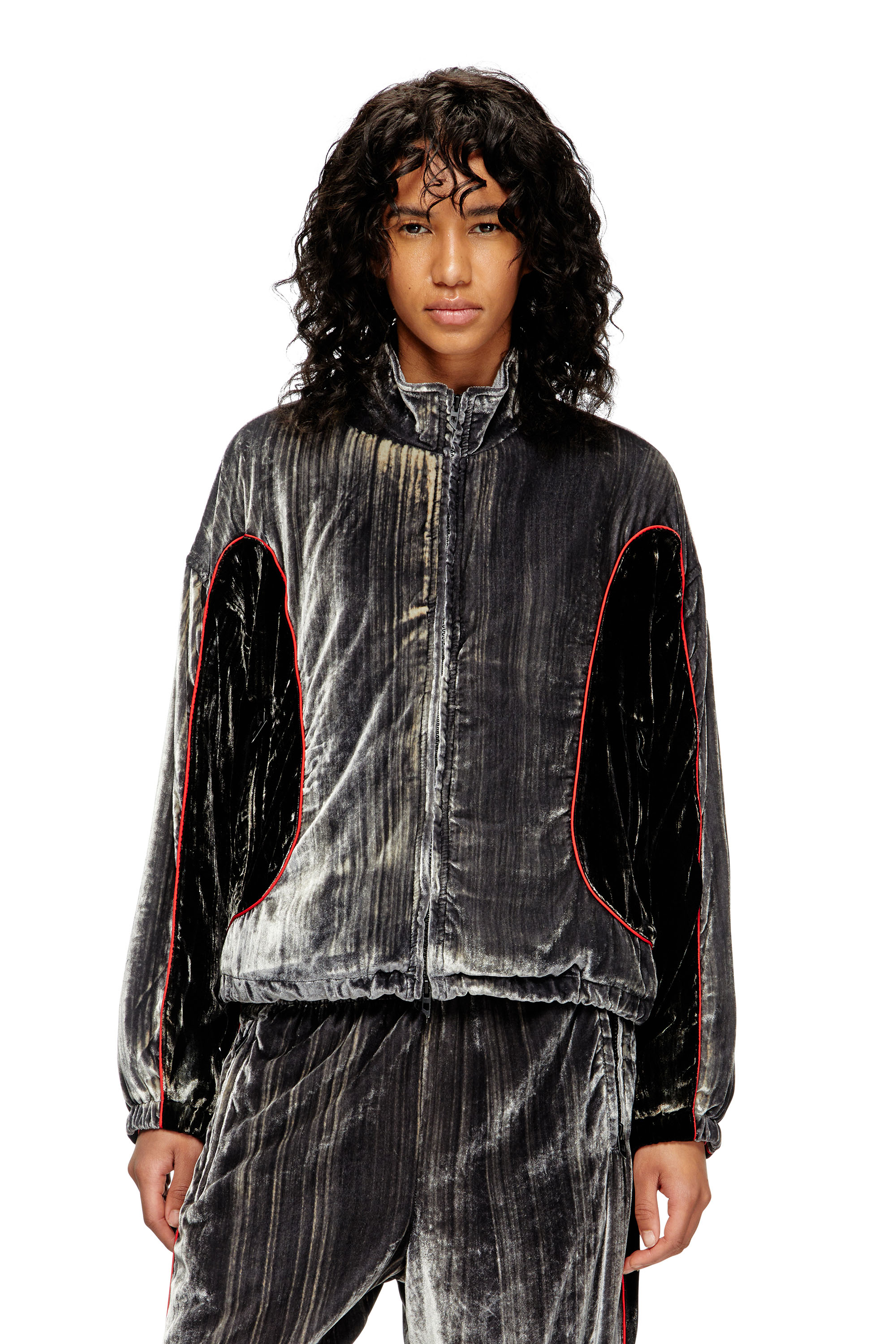 Diesel - G-RIFFIN, Damen Trackjacke aus behandeltem Samt in Dunkelgrau - 1