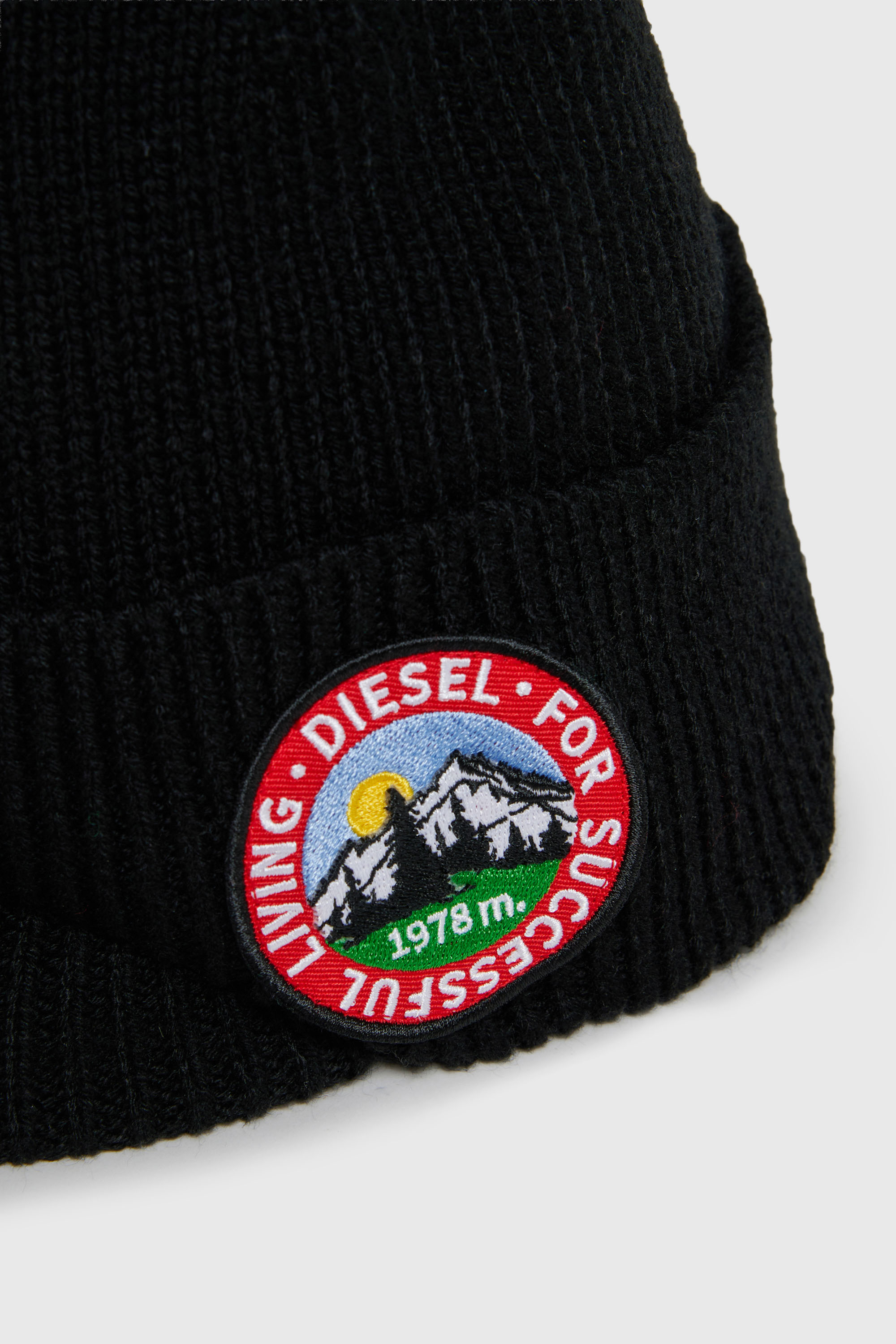 Diesel - FMONTI, Unisex Visor-Beanie aus geripptem Wollstrick in Schwarz - 3
