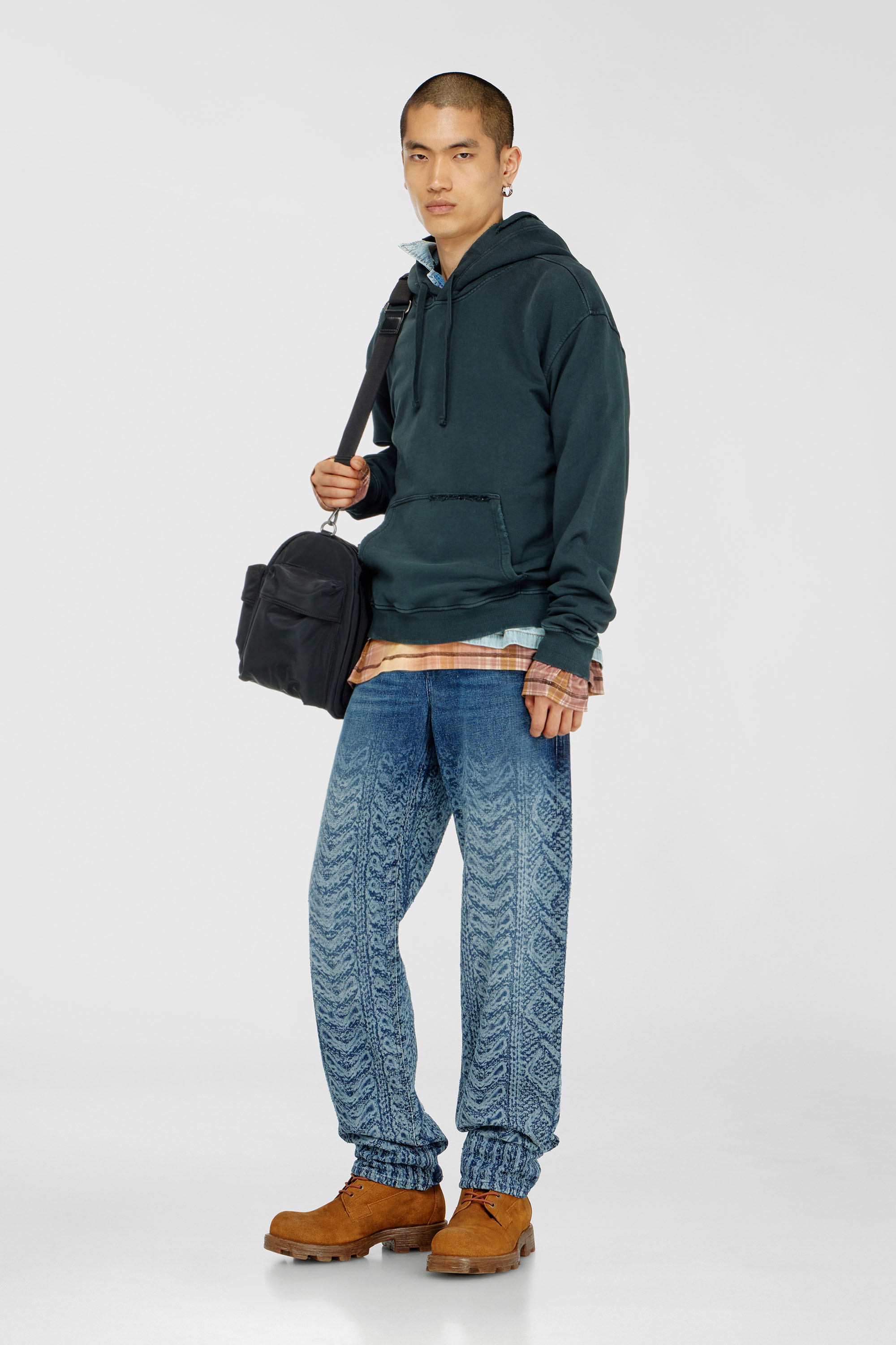 Diesel - S-NORM-HOOD-CRYSTALS, Herren Hoodie mit Rissen und Kristalldetails in Dunkelgr&uuml;n - 1