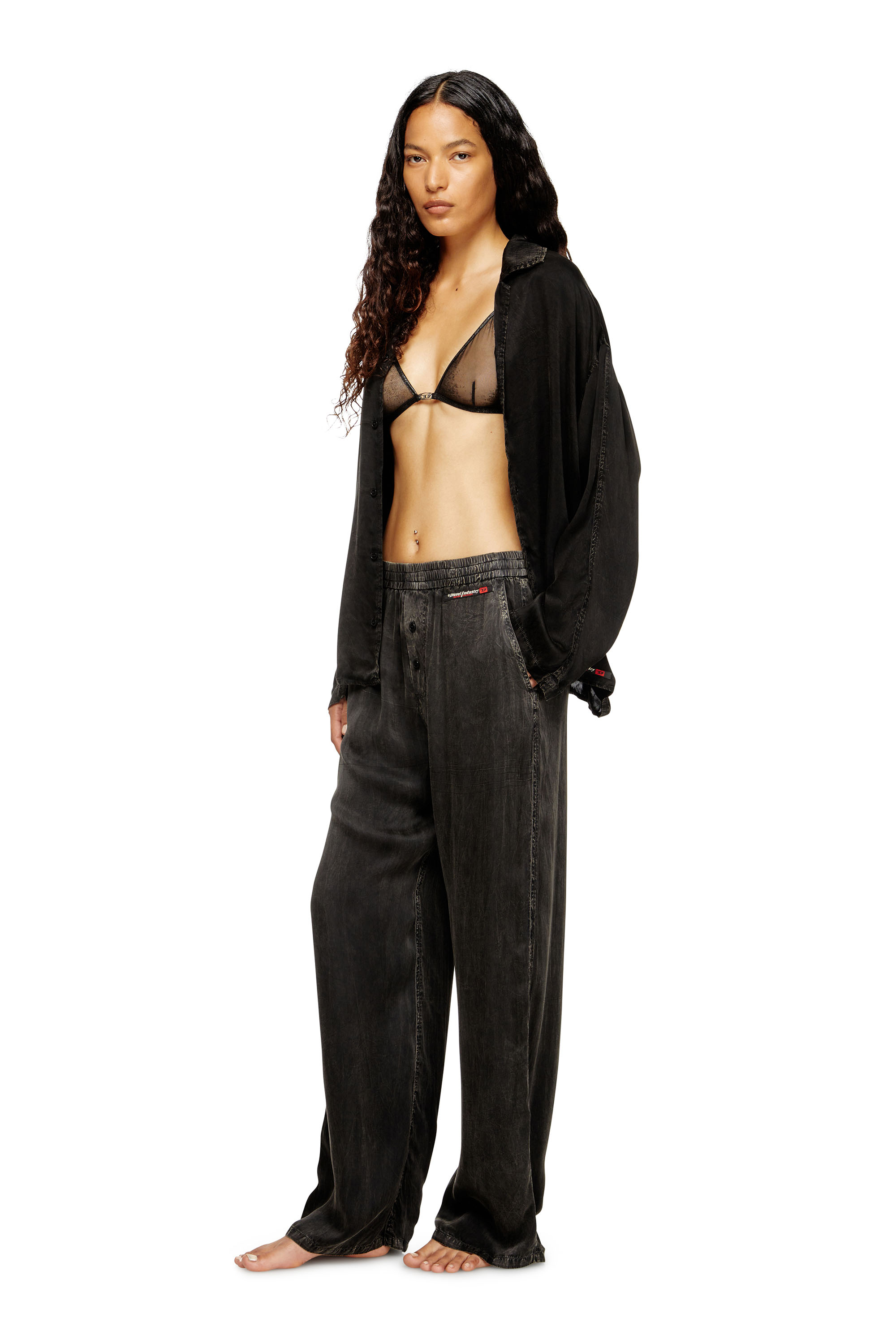 Diesel - SET-KEITH-DNM, Unisex Fließende Pyjamas mit Denim-Effekt in Schwarz - 1