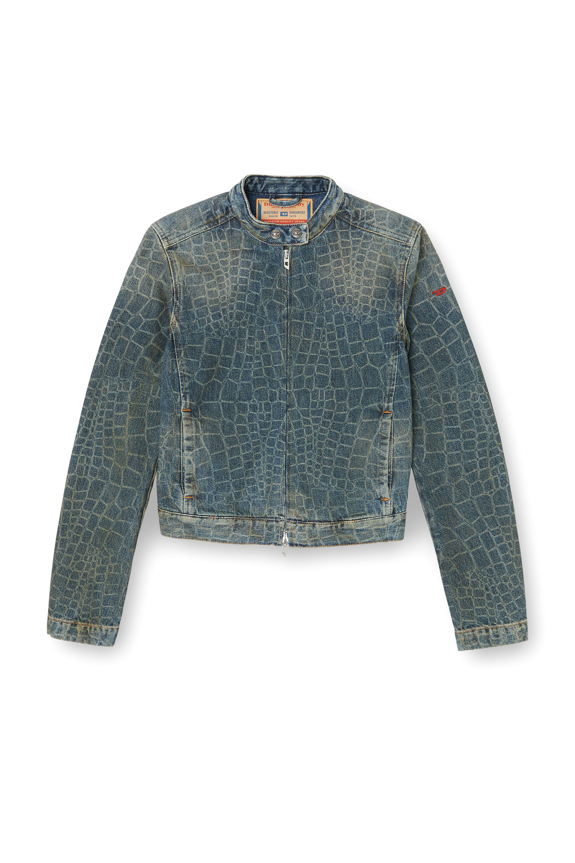 Diesel - CL-DE-MORNIN-SNAKE, Damen Motorradjacke aus Denim mit Schlangen-Print in Dunkelblau - 3