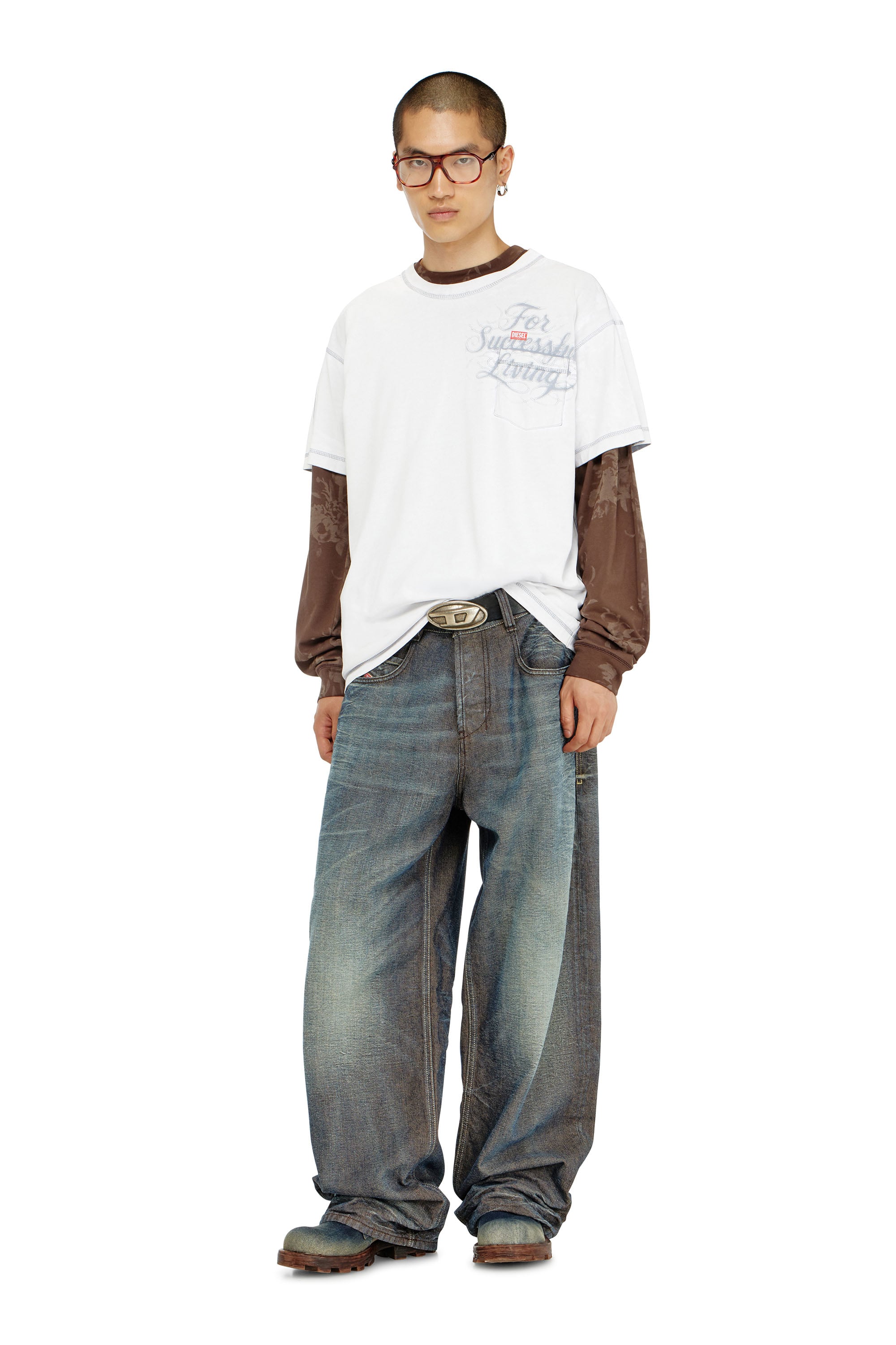 Diesel - T-NORM-POCKET-AA1, Herren T-Shirt mit Brusttasche und Grafikprint in Wei&szlig; - 2