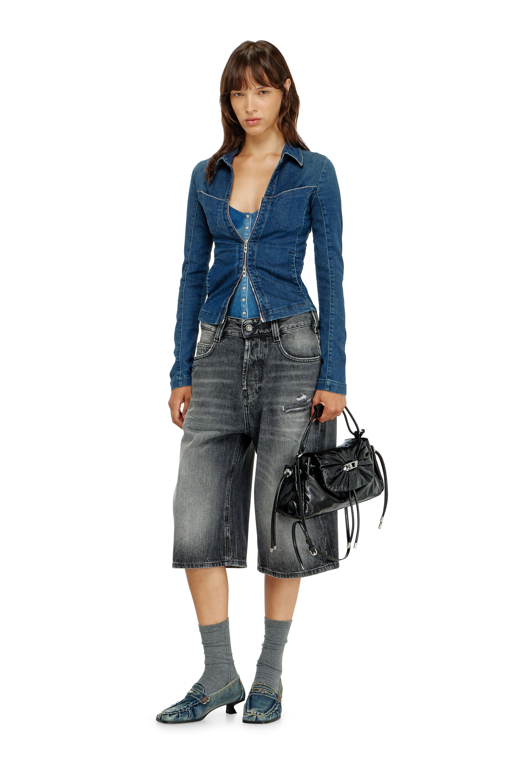 Diesel - DE-QUINOR-S1, Damen Hemd mit Rei&szlig;verschluss aus denim in Mittelblau - 1