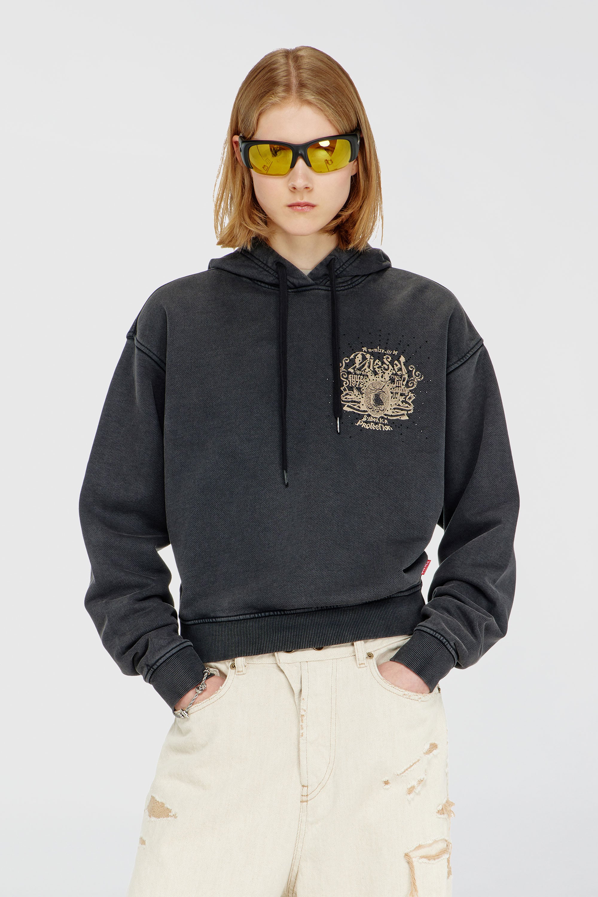Diesel - F-PHOENY, Damen Hoodie mit Prints und Strasssteinen in Schwarz - 1