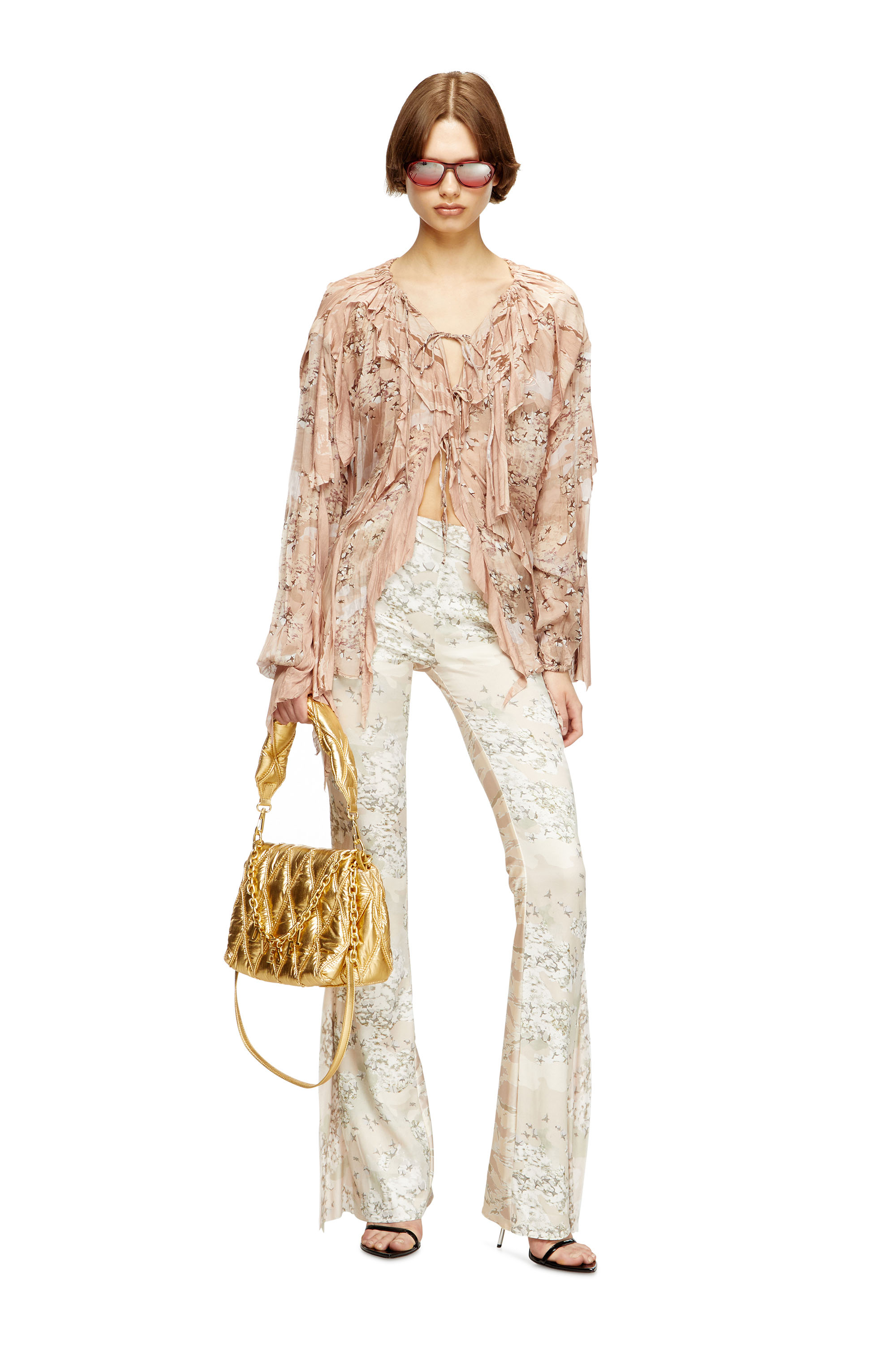 Diesel - CHARM-D SHOULDER M, Damen Charm-D M-Schultertasche aus gestepptem Metallic-Nylon in Gold - 6