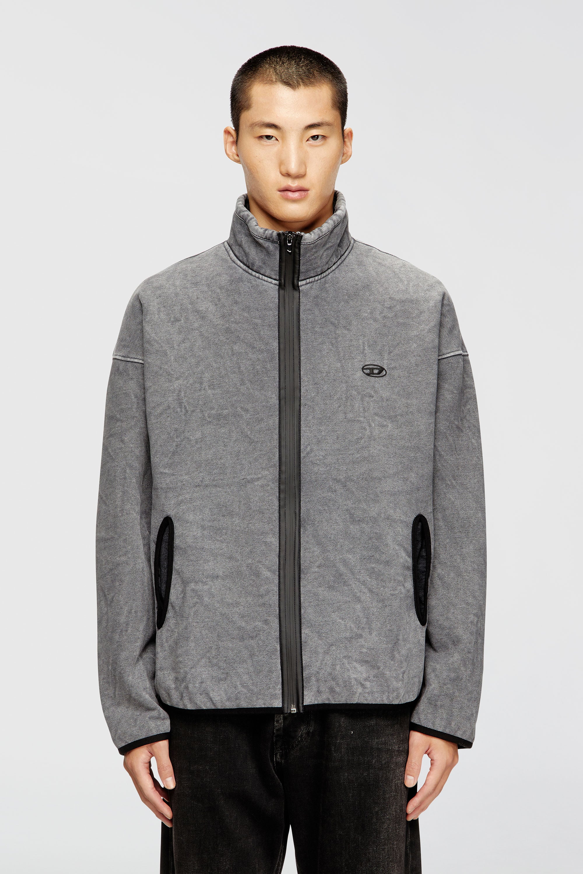 Diesel - S-BATY-NEW, Herren Sweatshirt mit Rei&szlig;verschluss und Innenfutter in Grau - 1