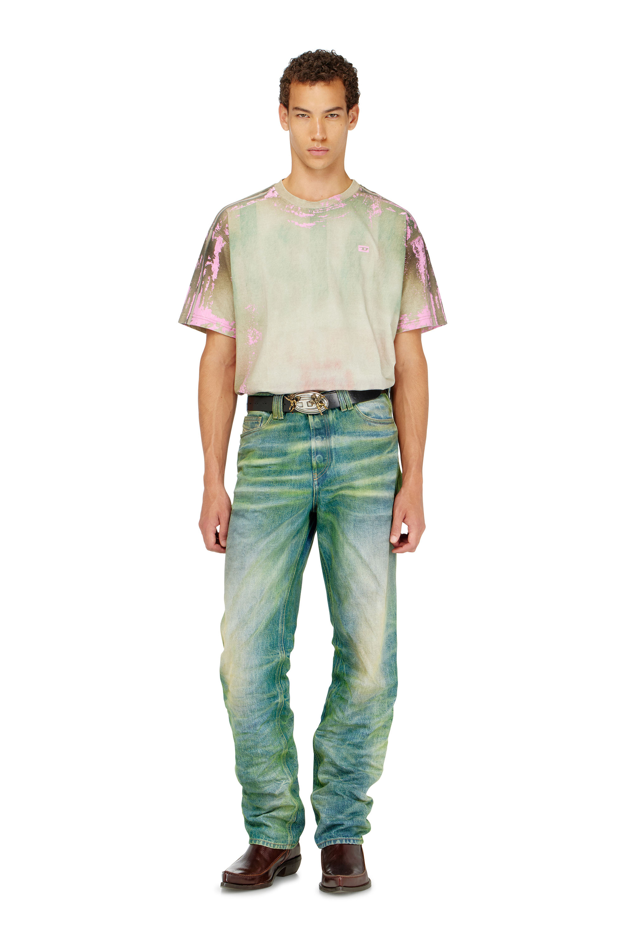 Diesel - T-FILMY-SHO, Herren T-Shirt aus Jersey mit Leder-Crack-Effekt in null - 1